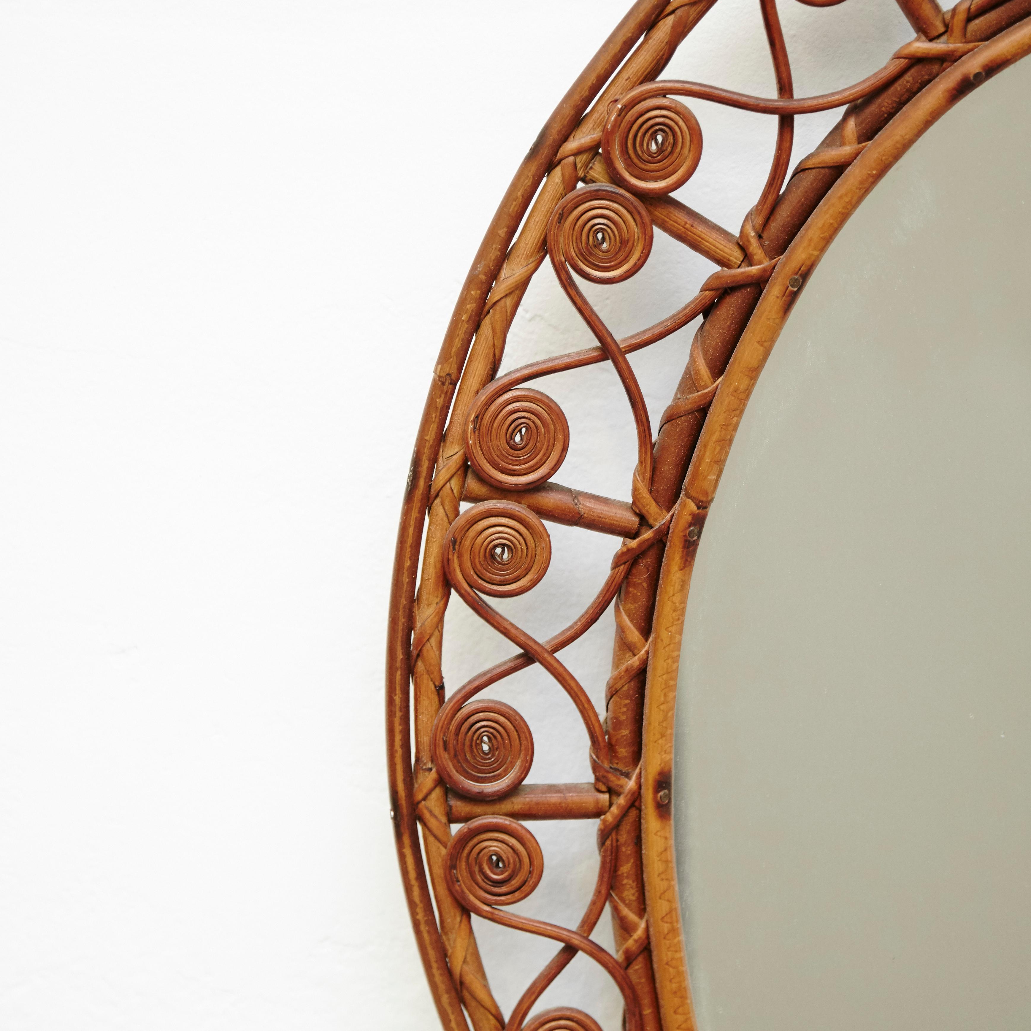 French Provincial 19th Century Oval Antique Rattan Wall Mirror