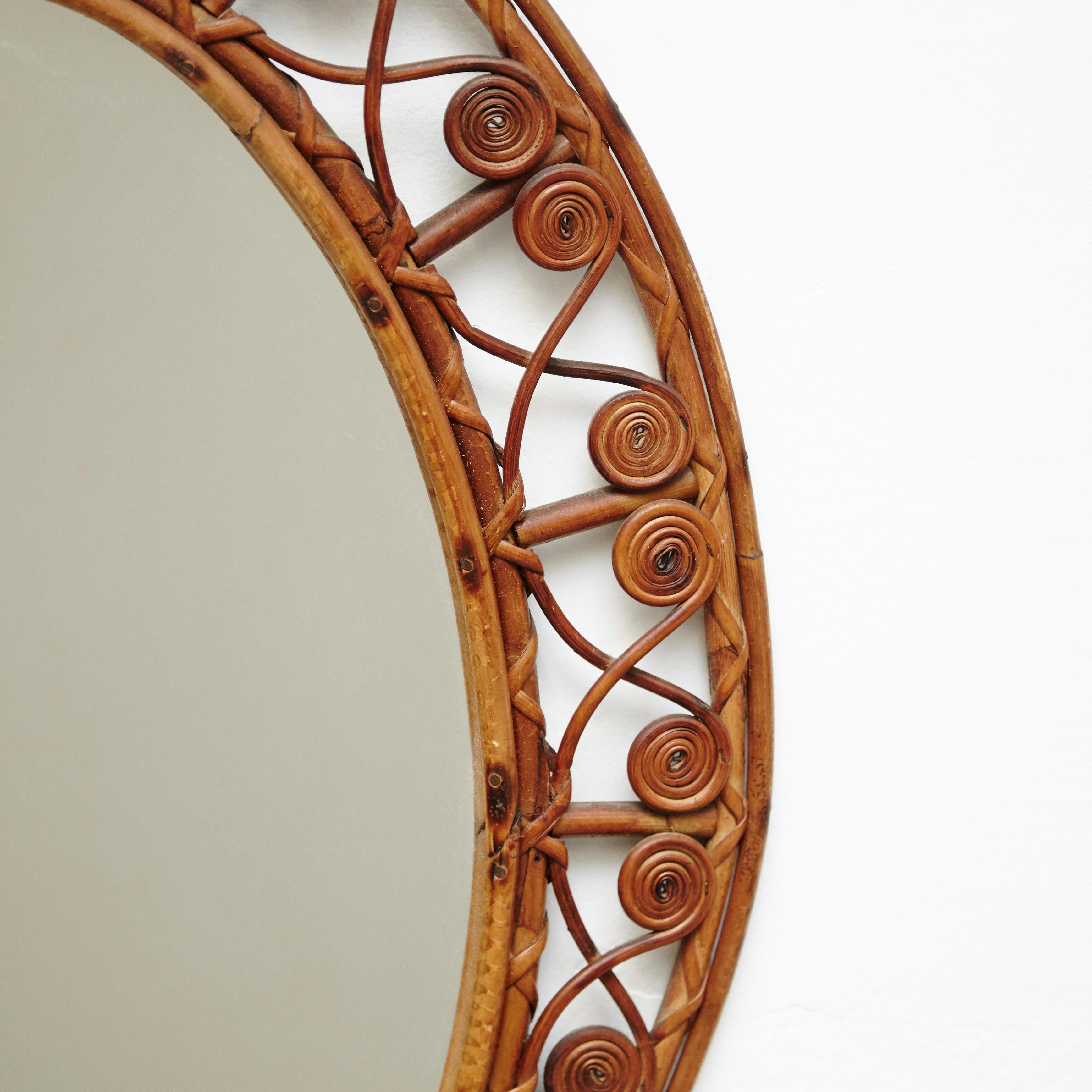 French 19th Century Oval Antique Rattan Wall Mirror
