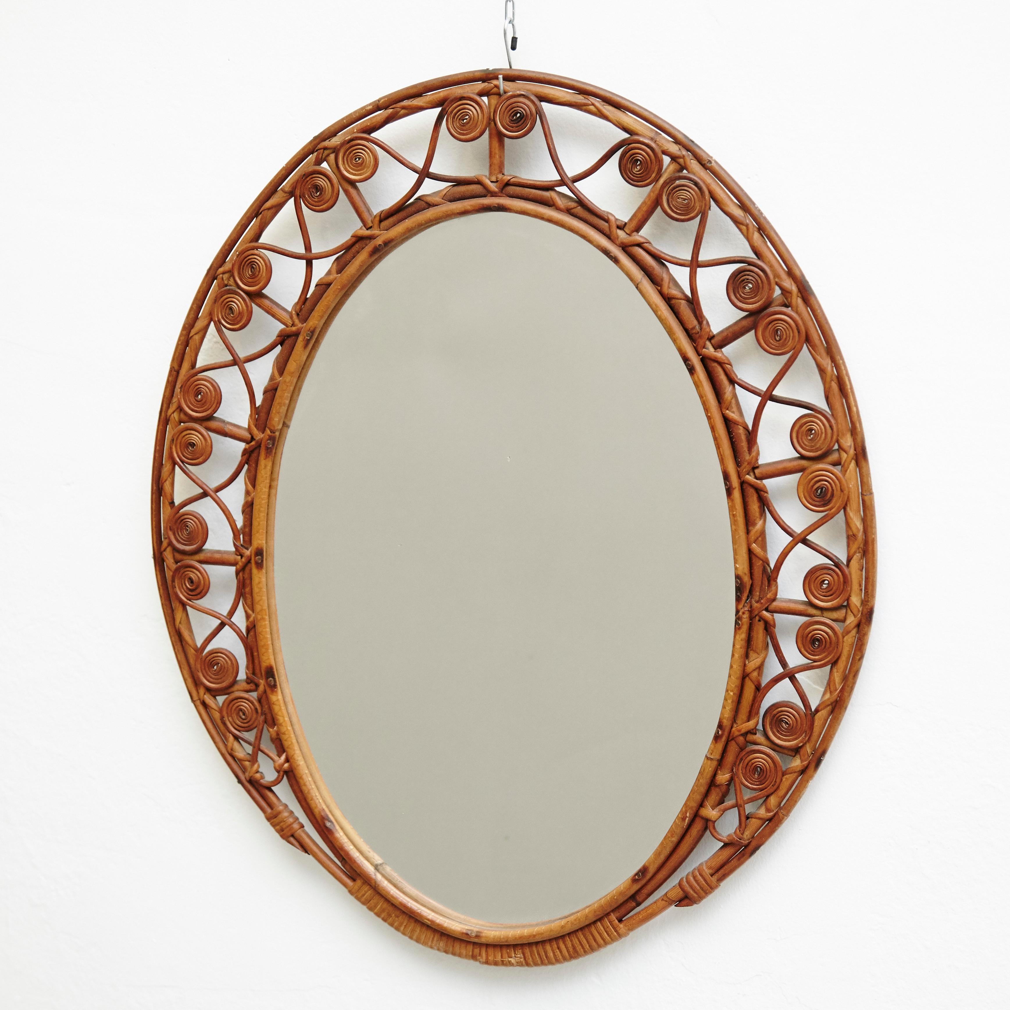 19th Century Oval Antique Rattan Wall Mirror 1