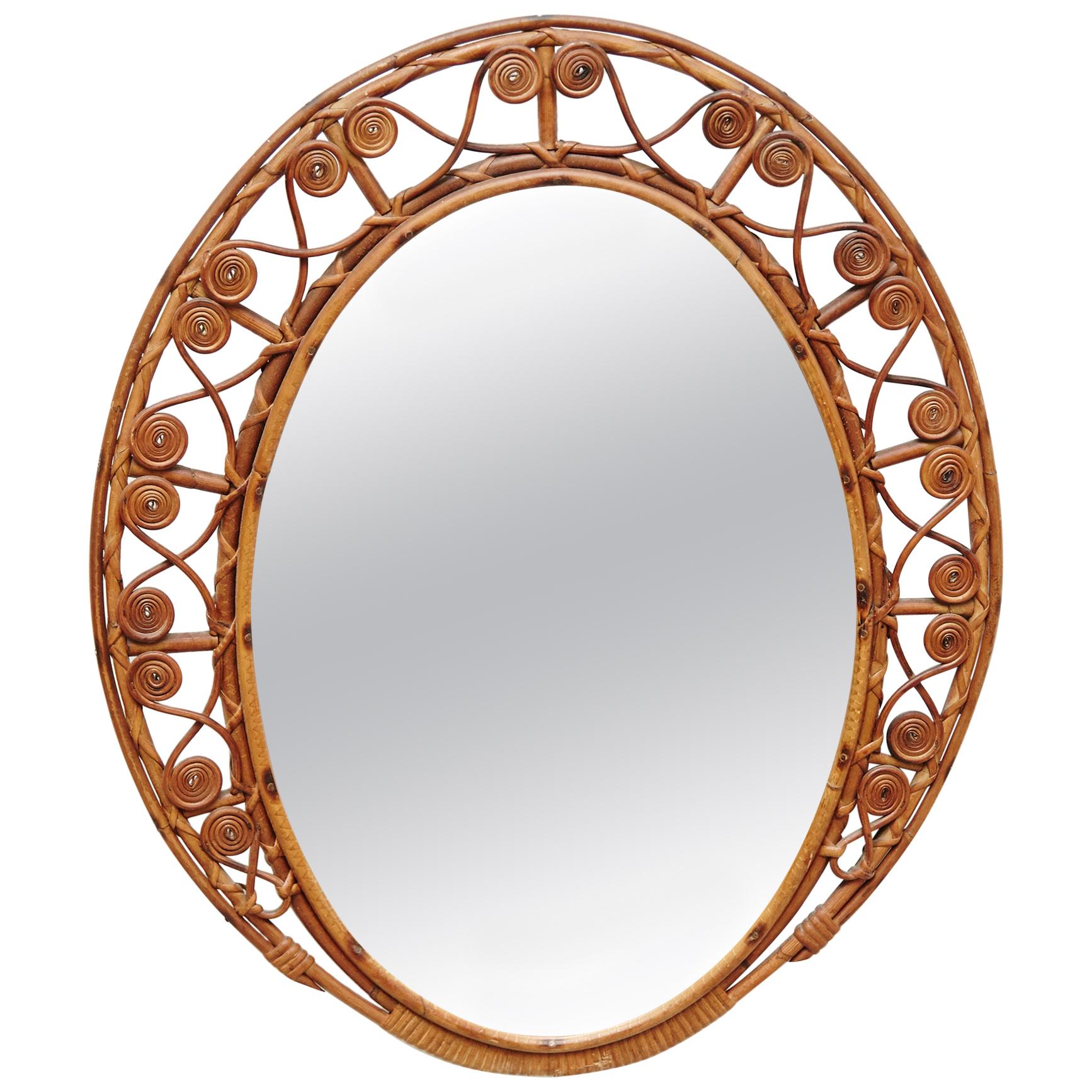 19th Century Oval Antique Rattan Wall Mirror