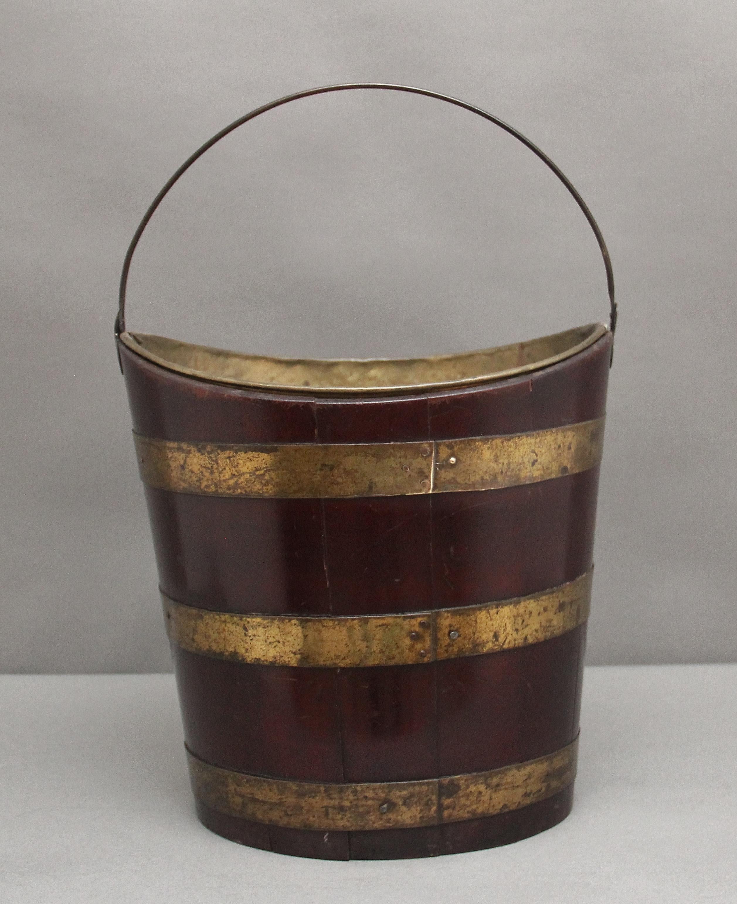 British 19th Century oval brass bound bucket