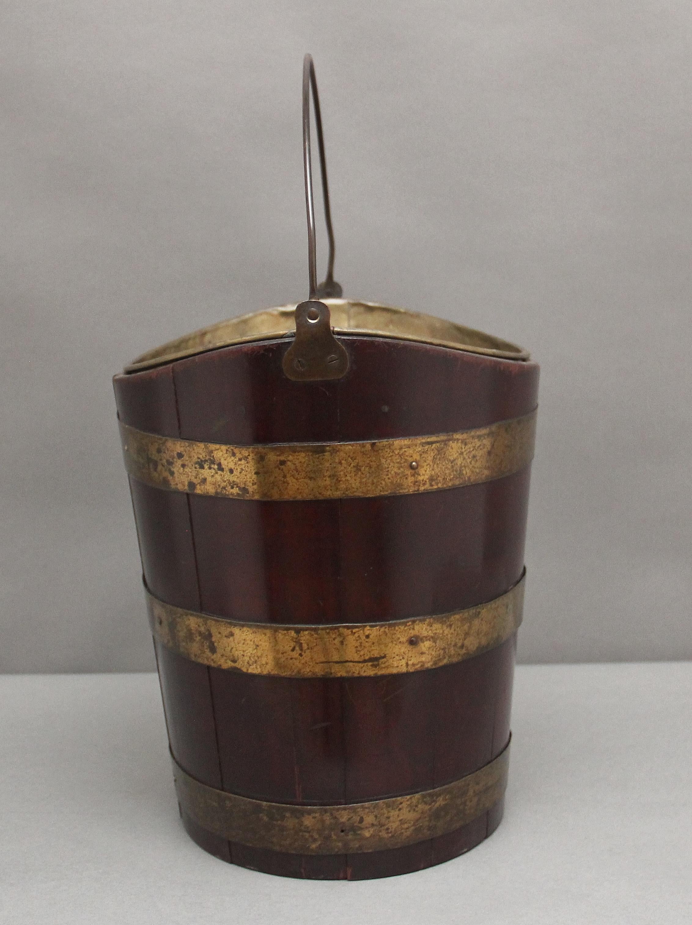 19th Century oval brass bound bucket In Good Condition In Martlesham, GB