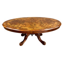 Antique 19th century oval burr walnut inlaid coffee table 