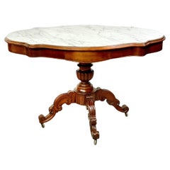 Antique 19th Century Center Table or Gueridon with White Marble Top