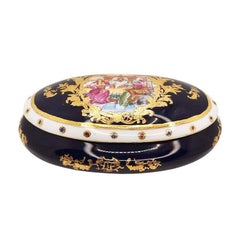 19th Century Oval French Gilt Cobalt Blue Sèvres Porcelain Box with Lid