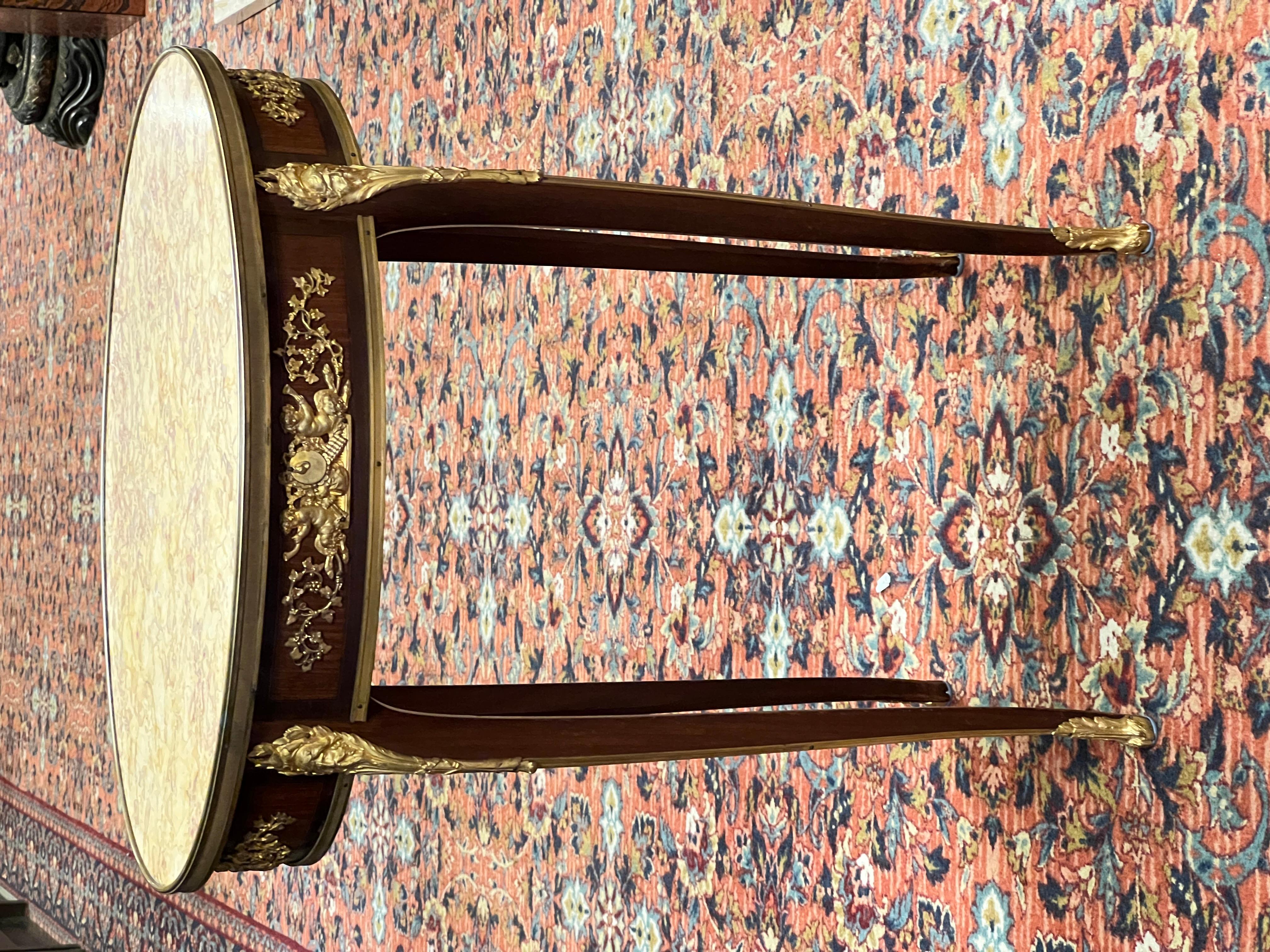19th Century Oval French Louis XV / XVI Style Gilt Bronze Mounted Side Table For Sale 7