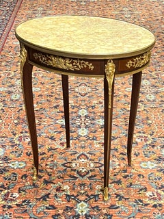 19th Century Oval French Louis XV / XVI Style Gilt Bronze Mounted Side Table