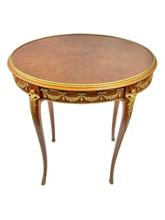 19th Century Oval French Louis XV / XVI Style Gilt Bronze Mounted Side Table