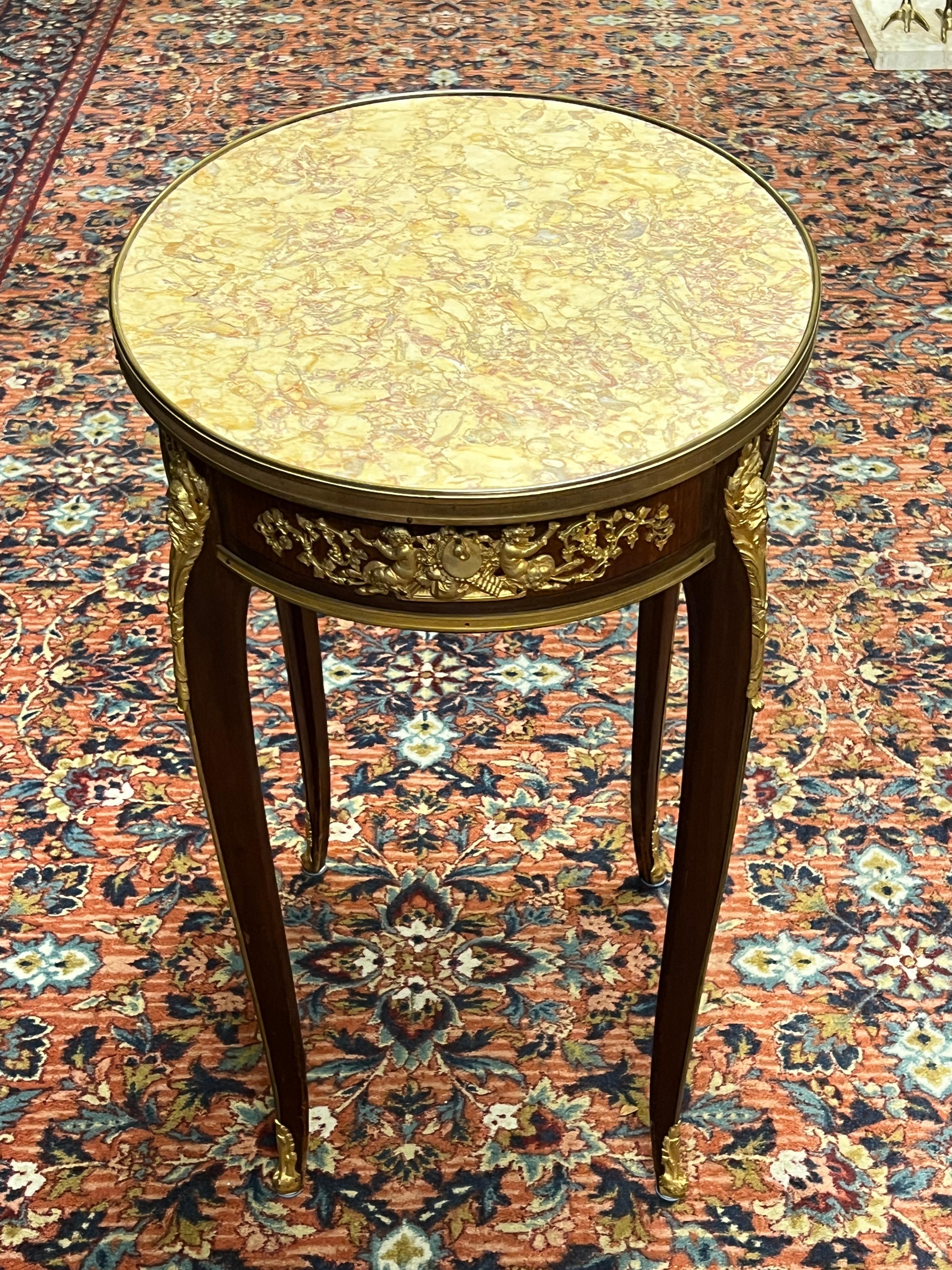 19th Century Oval French Louis XV / XVI Style Gilt Bronze Mounted Side Table In Good Condition For Sale In New York, NY