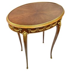 19th Century Oval French Louis XV / XVI Style Gilt Bronze Mounted Side Table