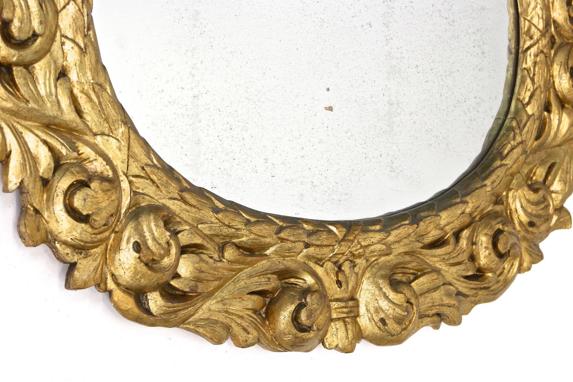 Miroir Florentine ovale et doré du 19e siècle, plaque de miroir d'origine, AT vers 1810 en vente 10