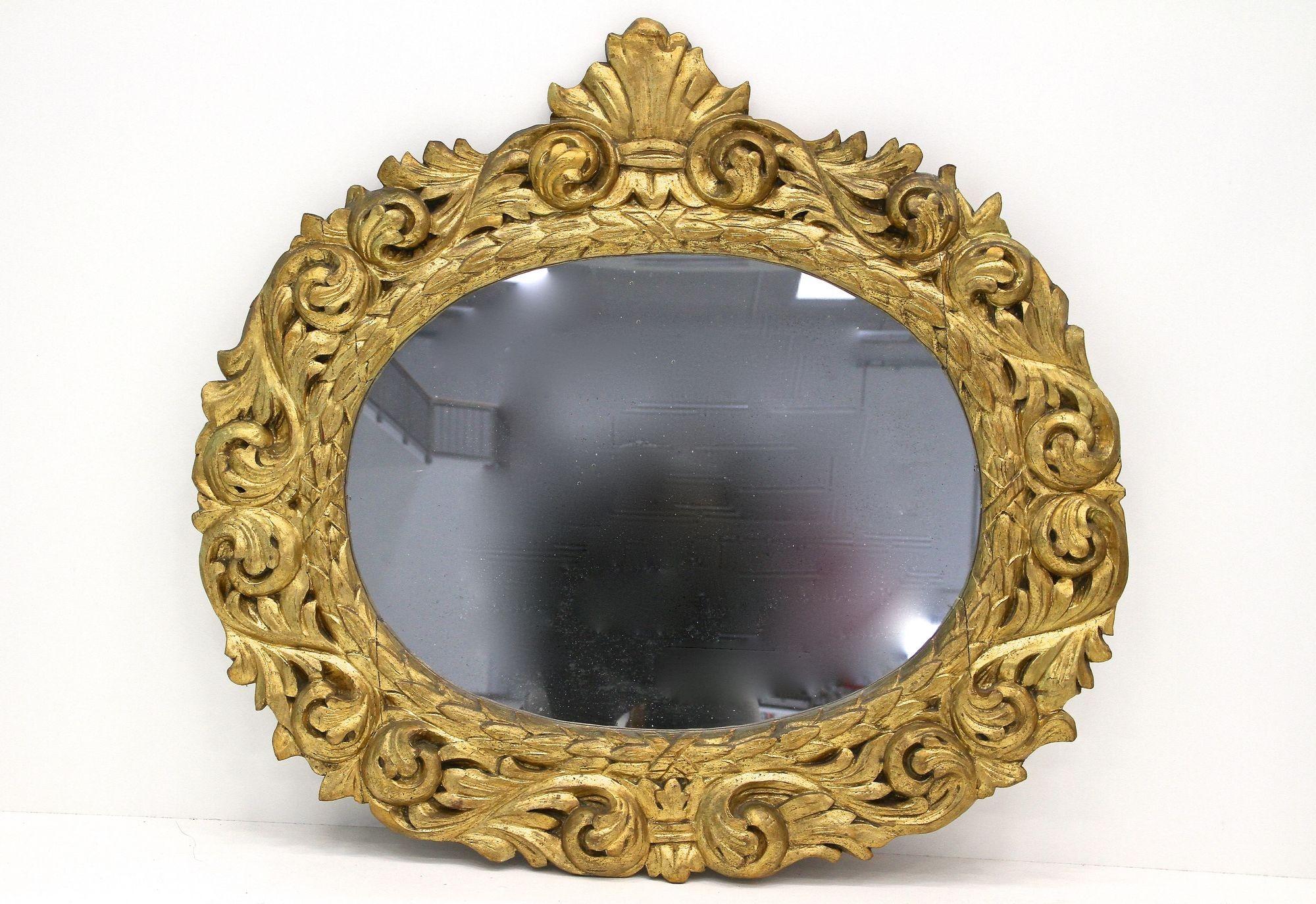 Miroir Florentine ovale et doré du 19e siècle, plaque de miroir d'origine, AT vers 1810 en vente 13
