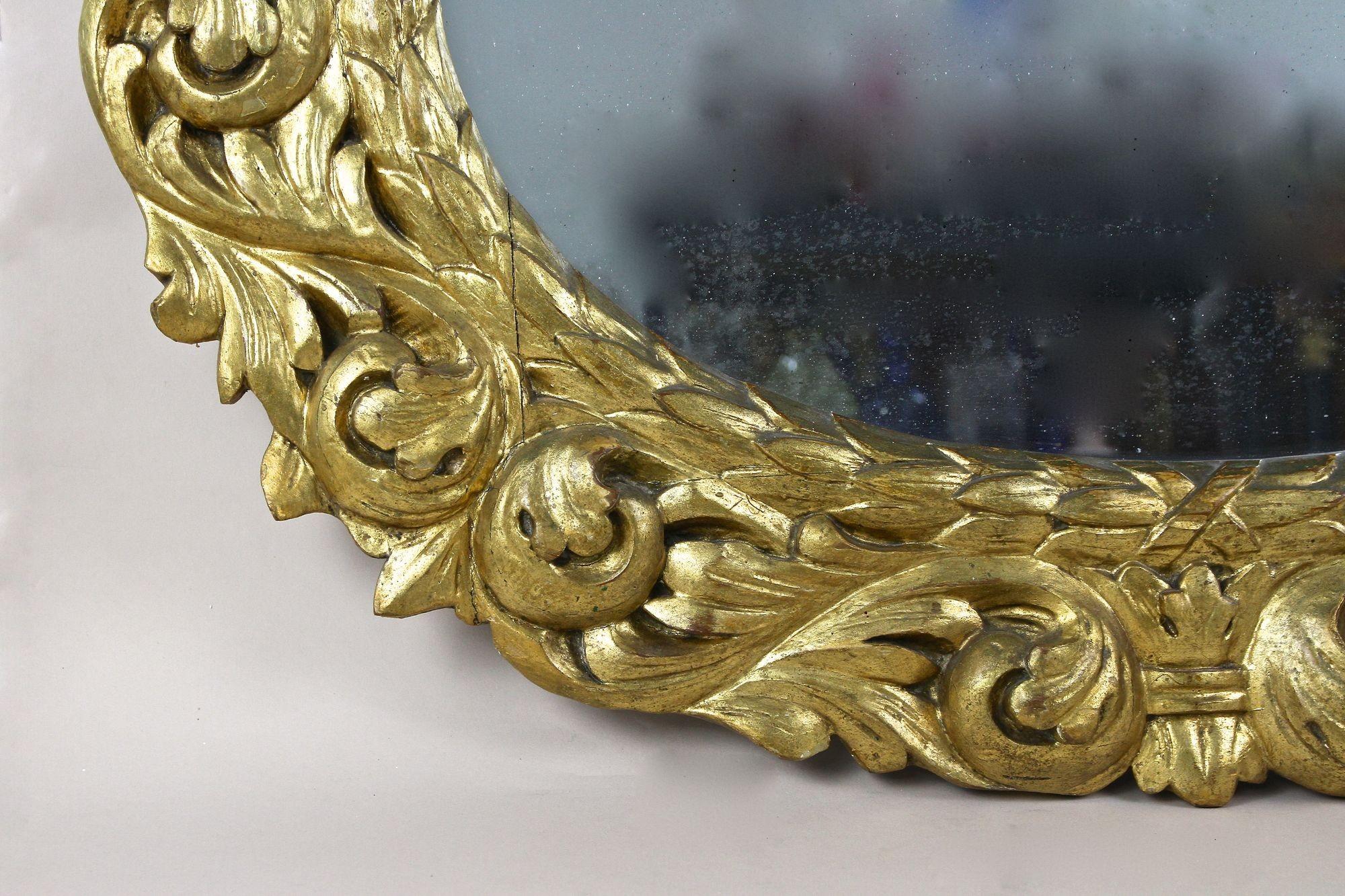 Miroir Florentine ovale et doré du 19e siècle, plaque de miroir d'origine, AT vers 1810 en vente 1