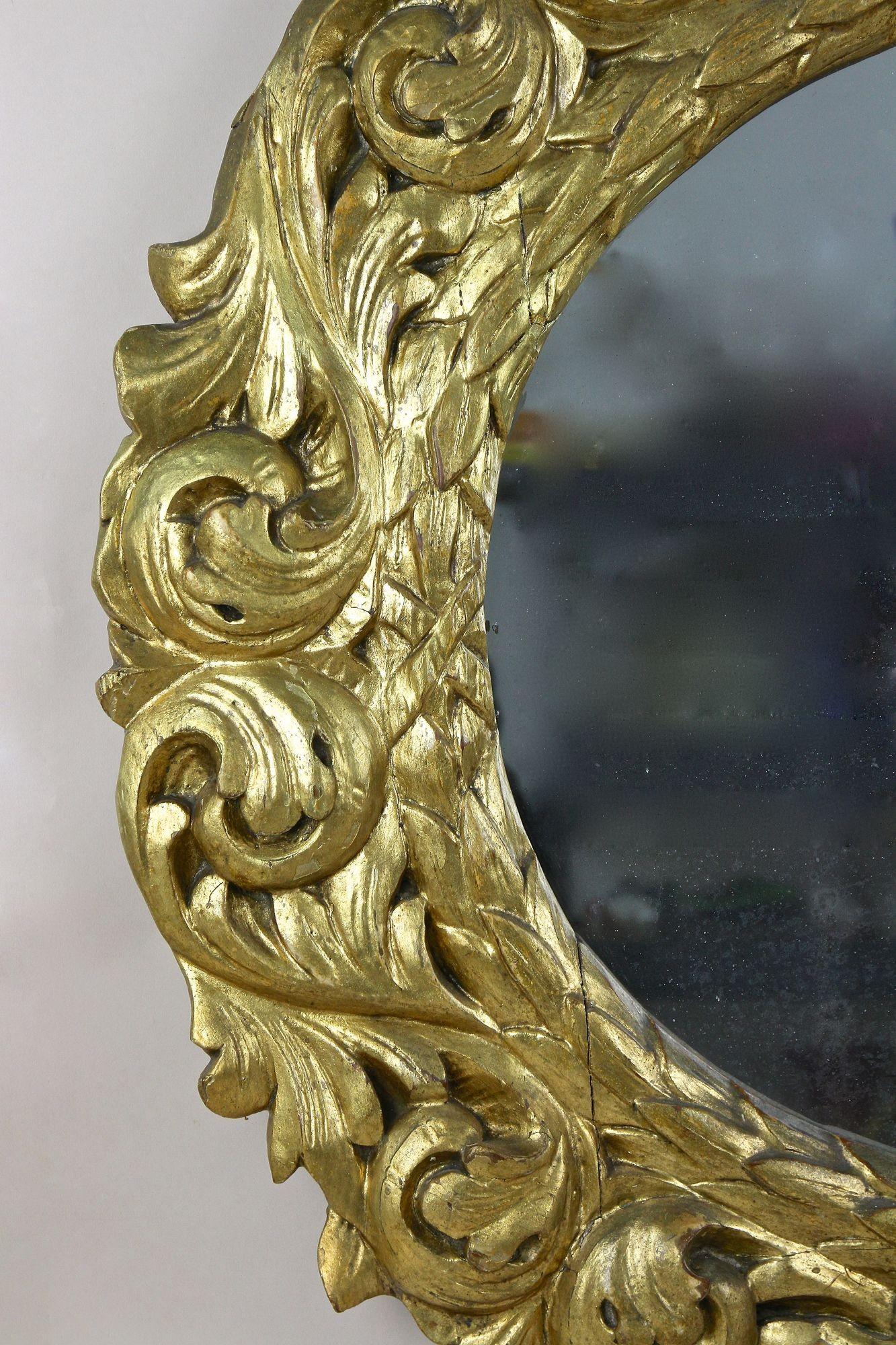 Miroir Florentine ovale et doré du 19e siècle, plaque de miroir d'origine, AT vers 1810 en vente 2