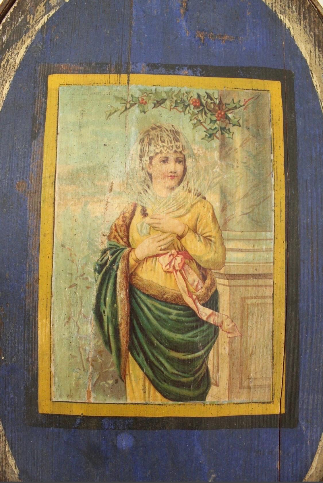 Boîte de mariée ovale du 19ème siècle peinte à la main en bois cintré État moyen - En vente à Atlanta, GA
