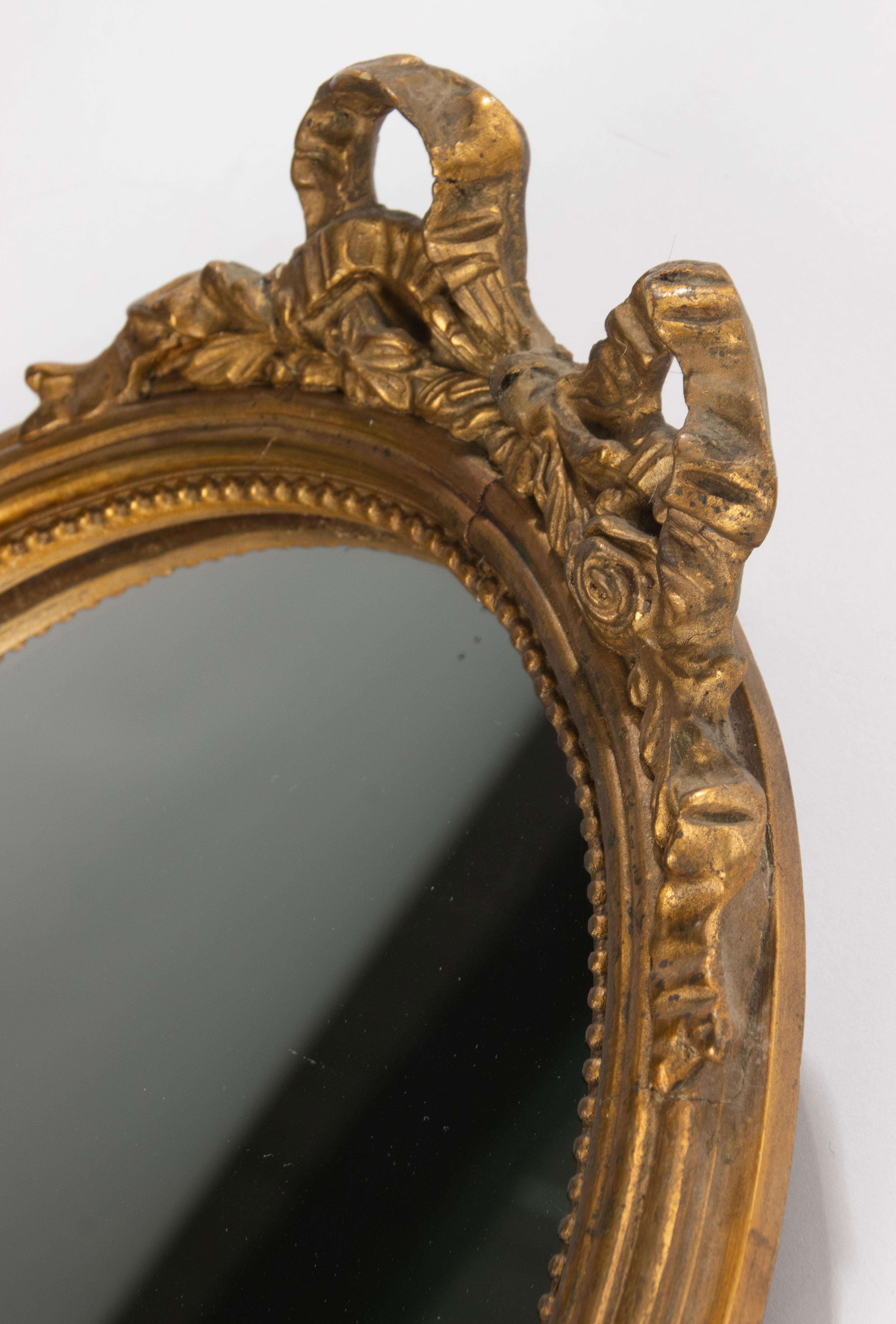 19th Century Oval Mirror - Louis XVI Style - Gilded Gesso on Wood - Small For Sale 5