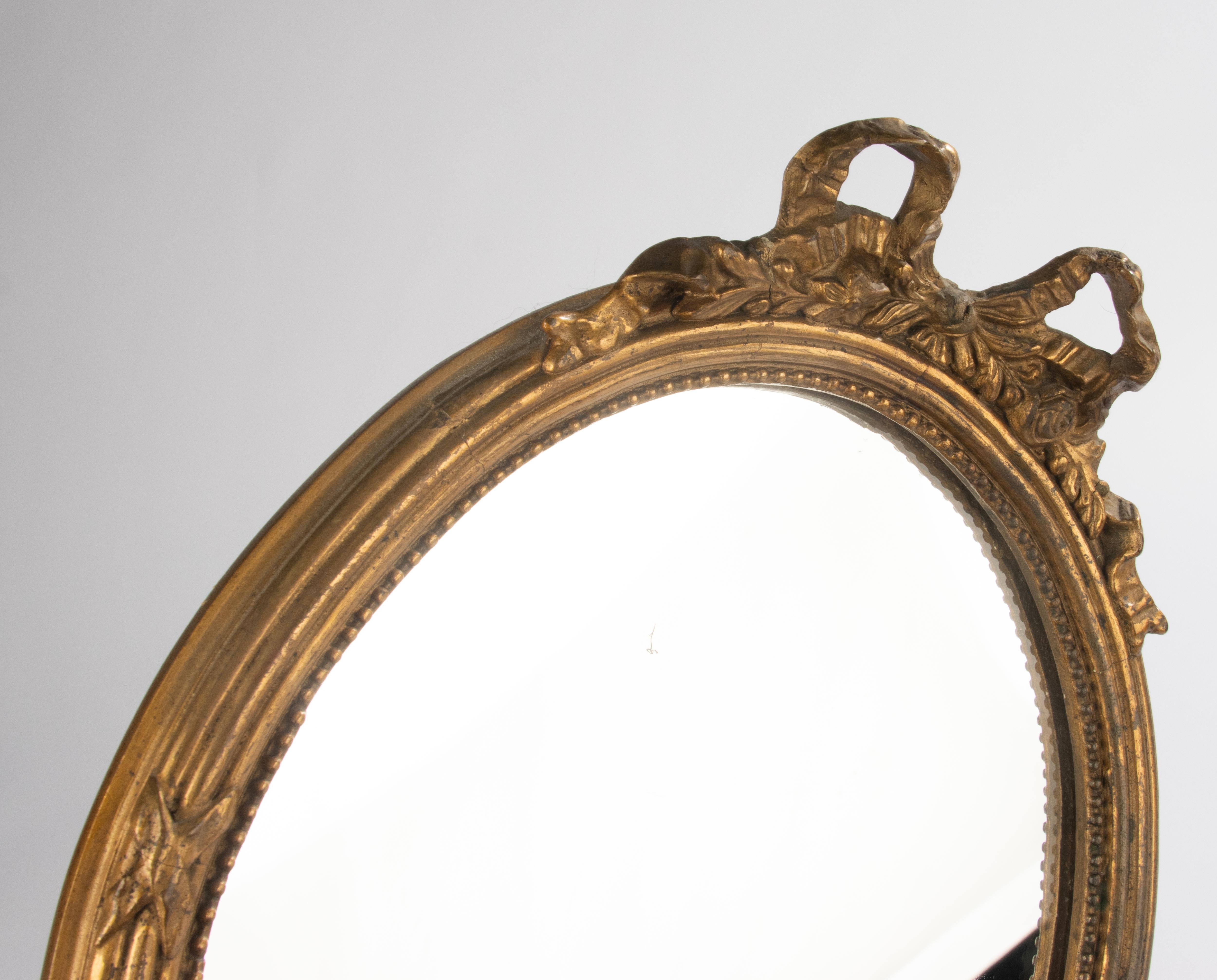 19th Century Oval Mirror - Louis XVI Style - Gilded Gesso on Wood - Small For Sale 7