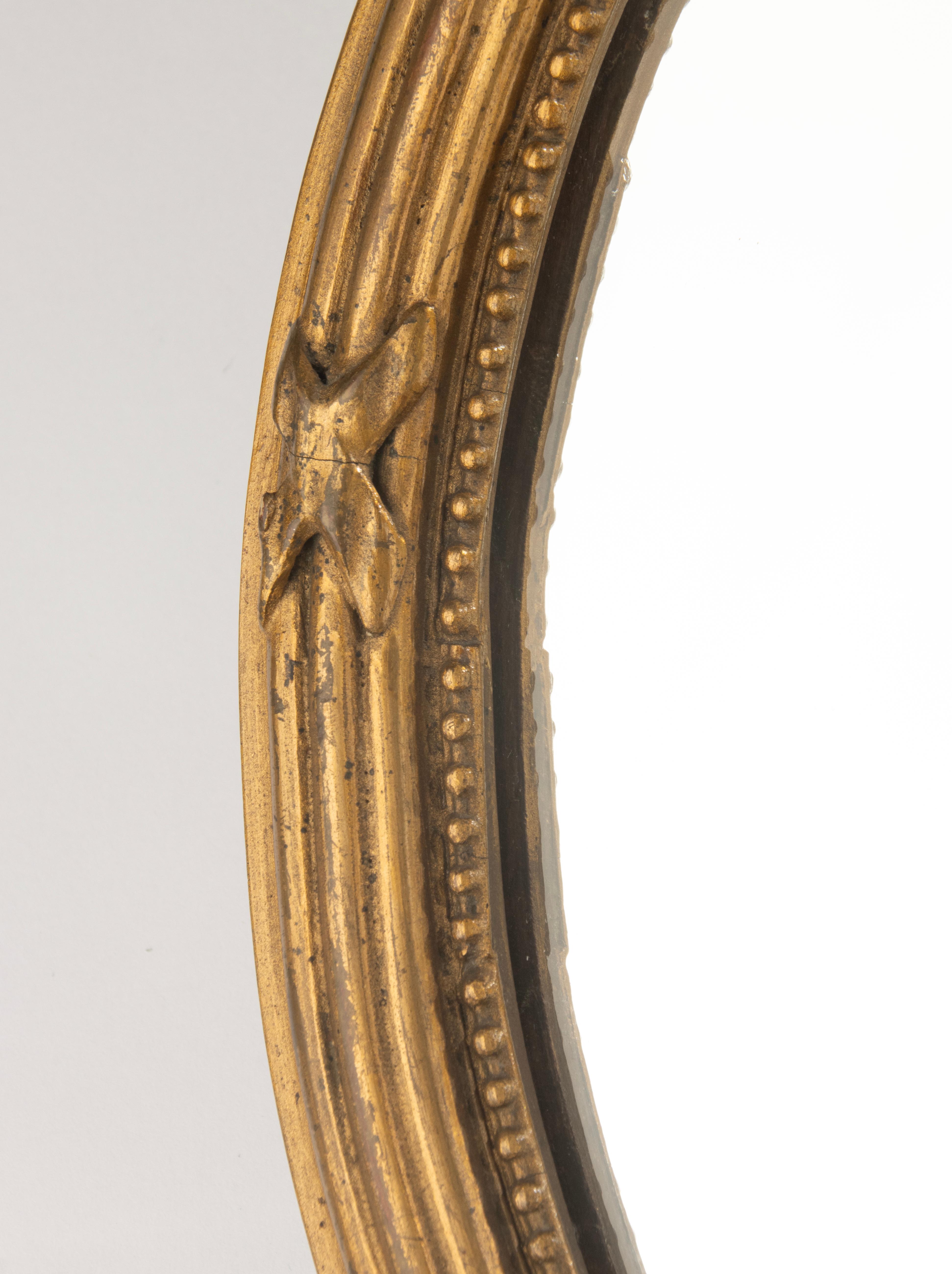Hand-Crafted 19th Century Oval Mirror - Louis XVI Style - Gilded Gesso on Wood - Small For Sale