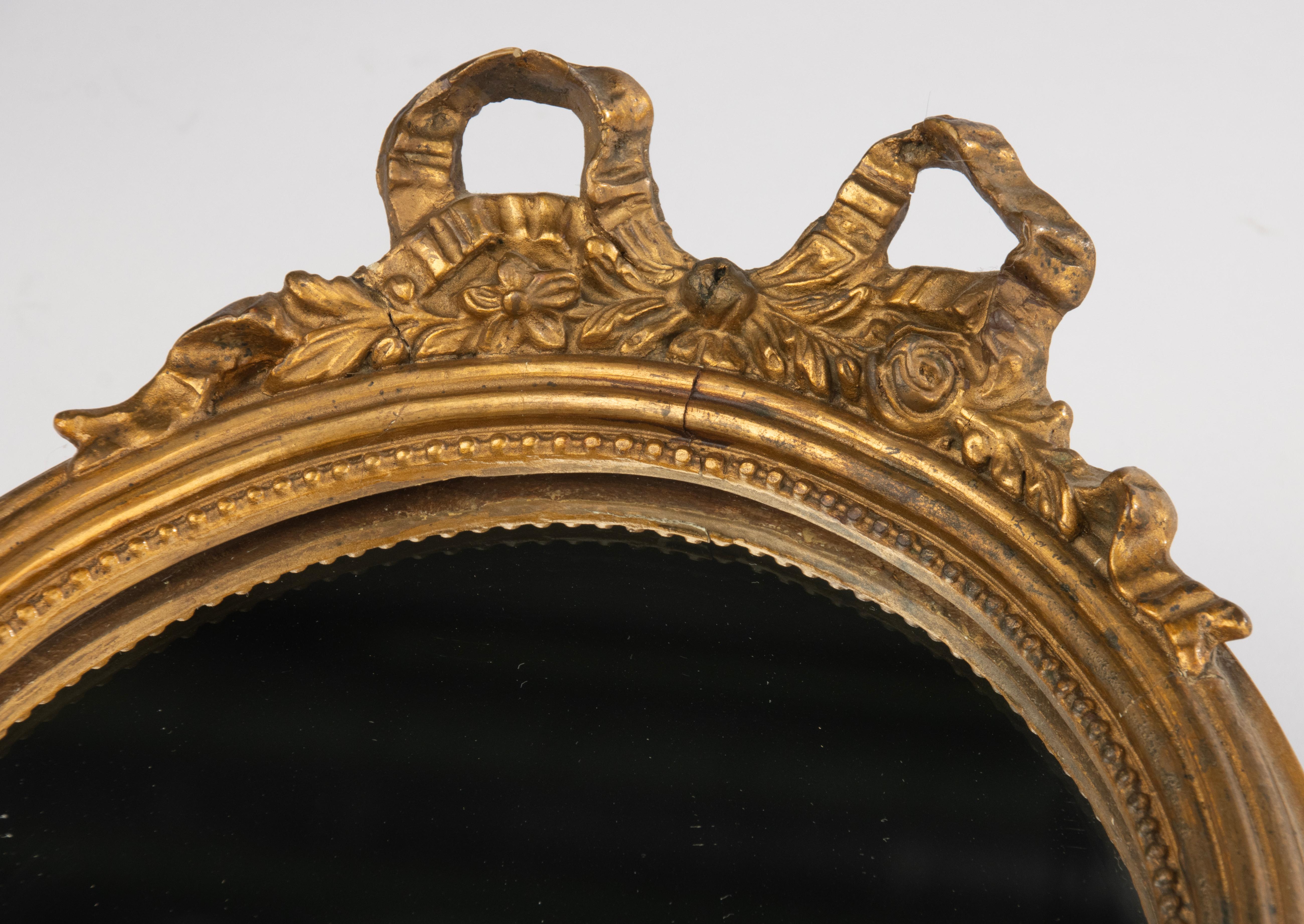 Late 19th Century 19th Century Oval Mirror - Louis XVI Style - Gilded Gesso on Wood - Small For Sale