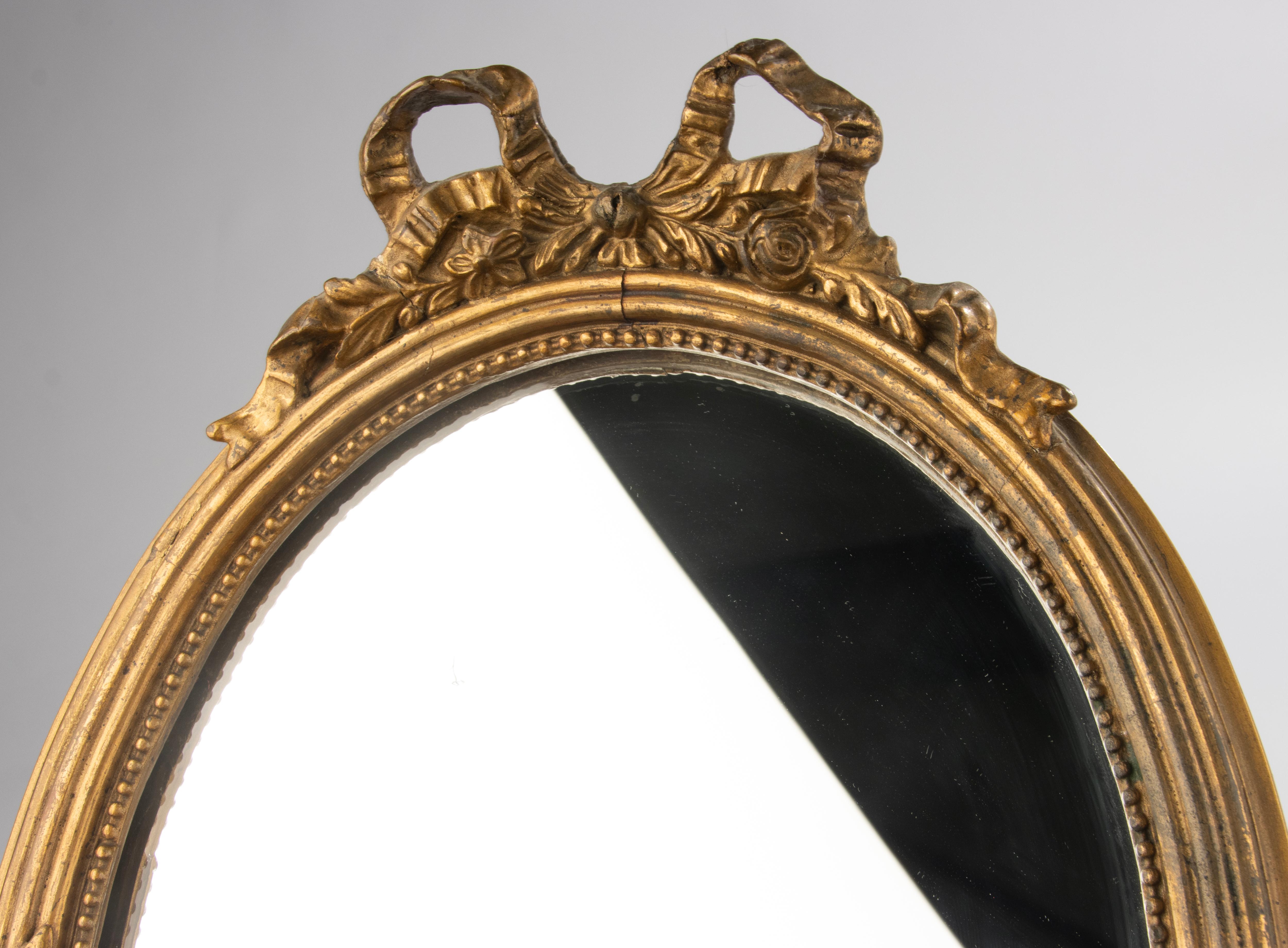 19th Century Oval Mirror - Louis XVI Style - Gilded Gesso on Wood - Small For Sale 3