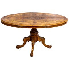 Walnut 
Burlwood Veneer Victorian Center Table, Late 19th Century