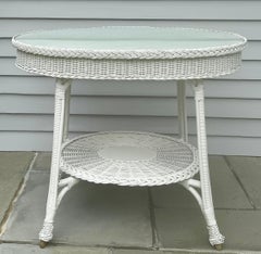 19th Century Oval Wicker Table, Glass Top, New England Reed Co.Boston Circa 1890