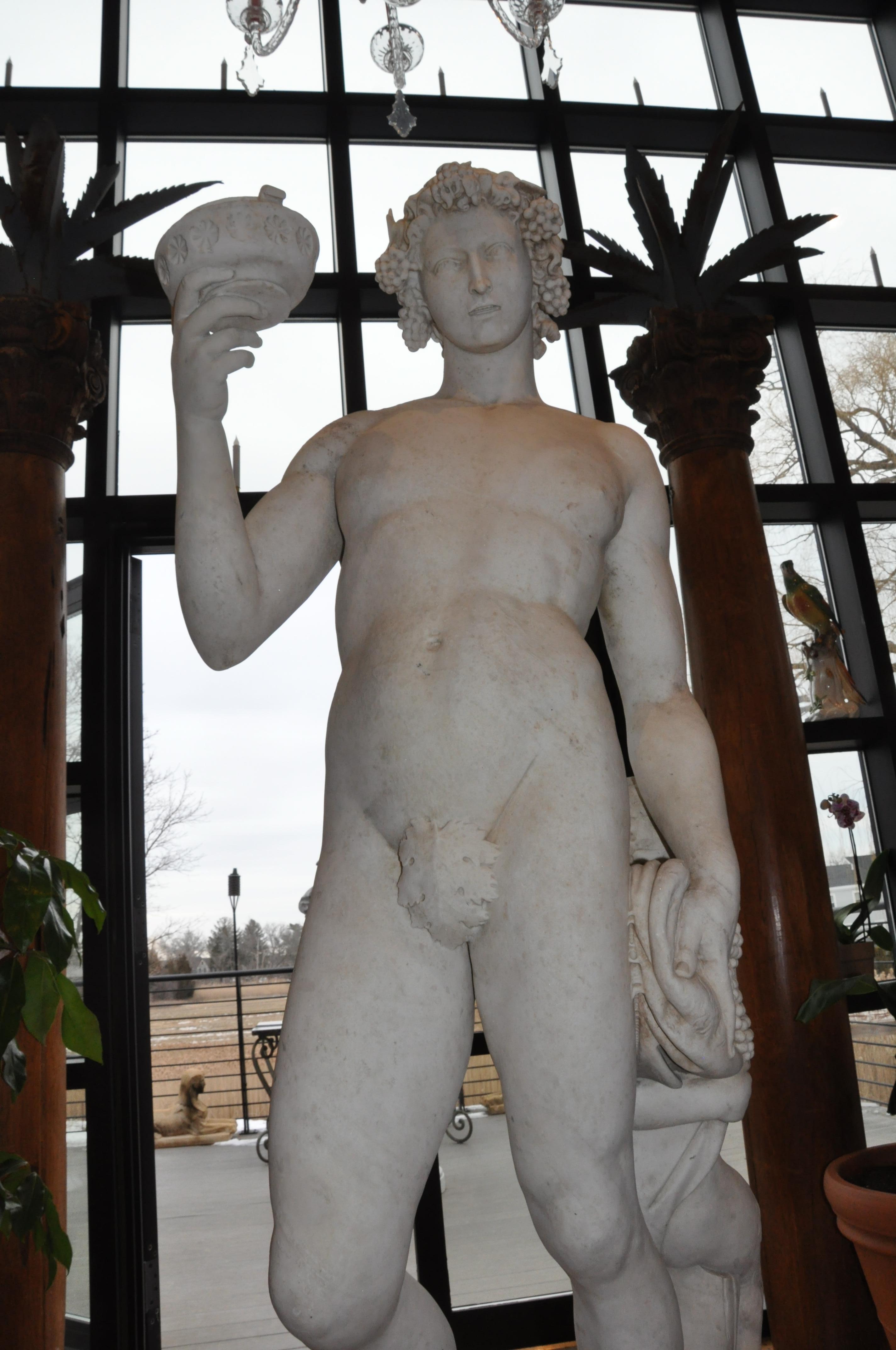 19th Century over Life-Size Marble Statue of Bacchus after Michelangelo For Sale 1