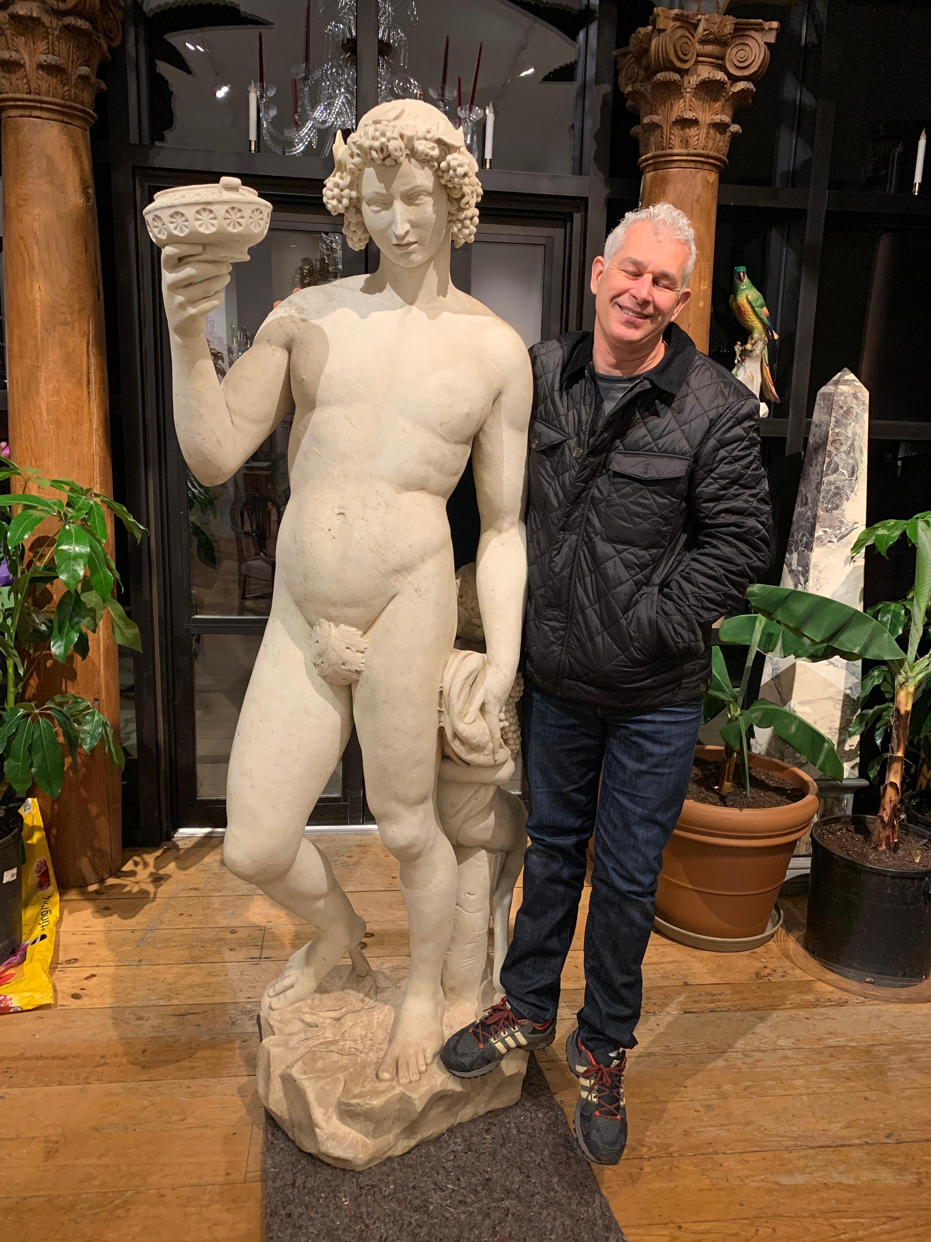 19th Century over Life-Size Marble Statue of Bacchus after Michelangelo For Sale 3