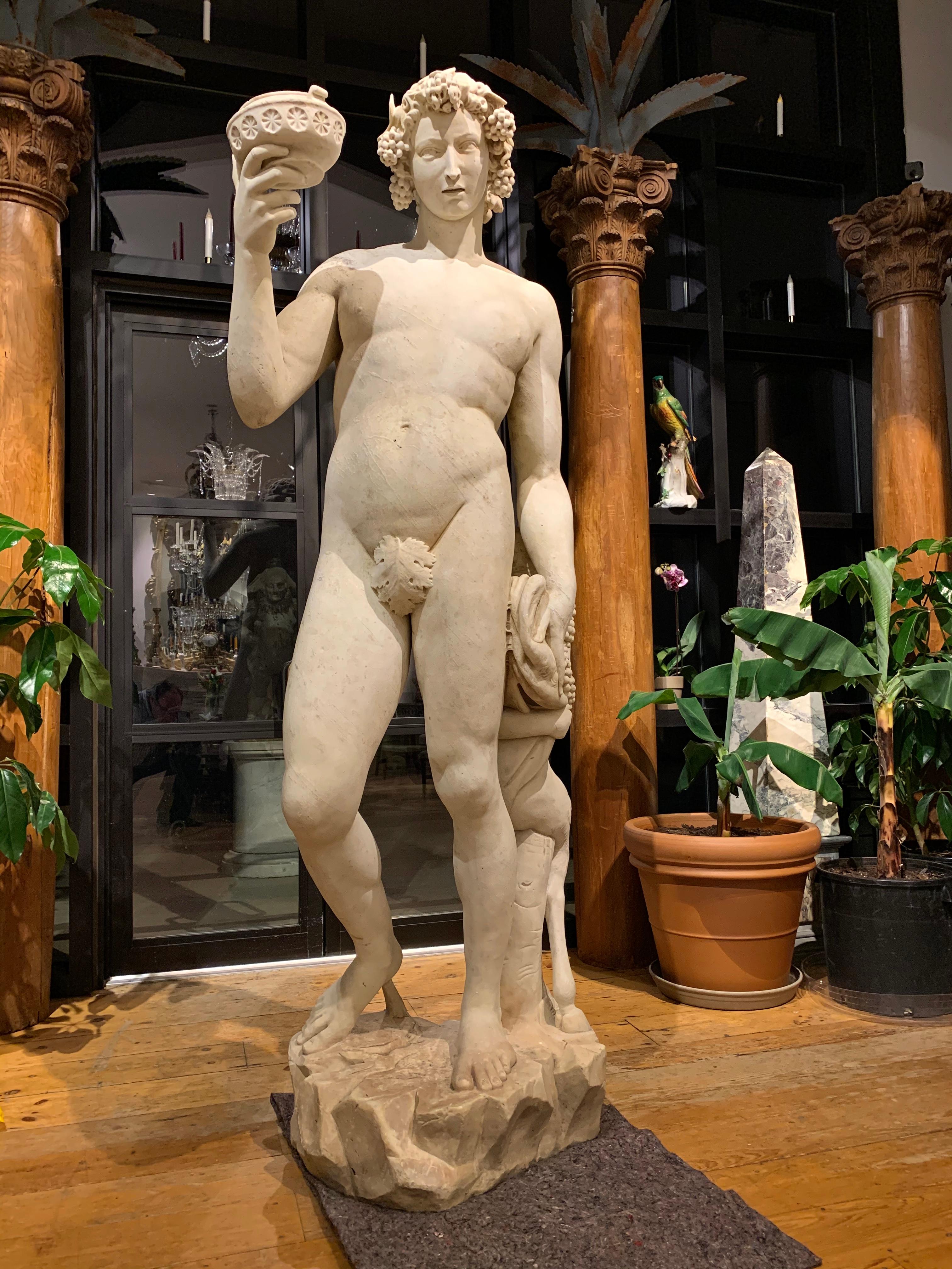 19th Century over Life-Size Marble Statue of Bacchus after Michelangelo For Sale 4