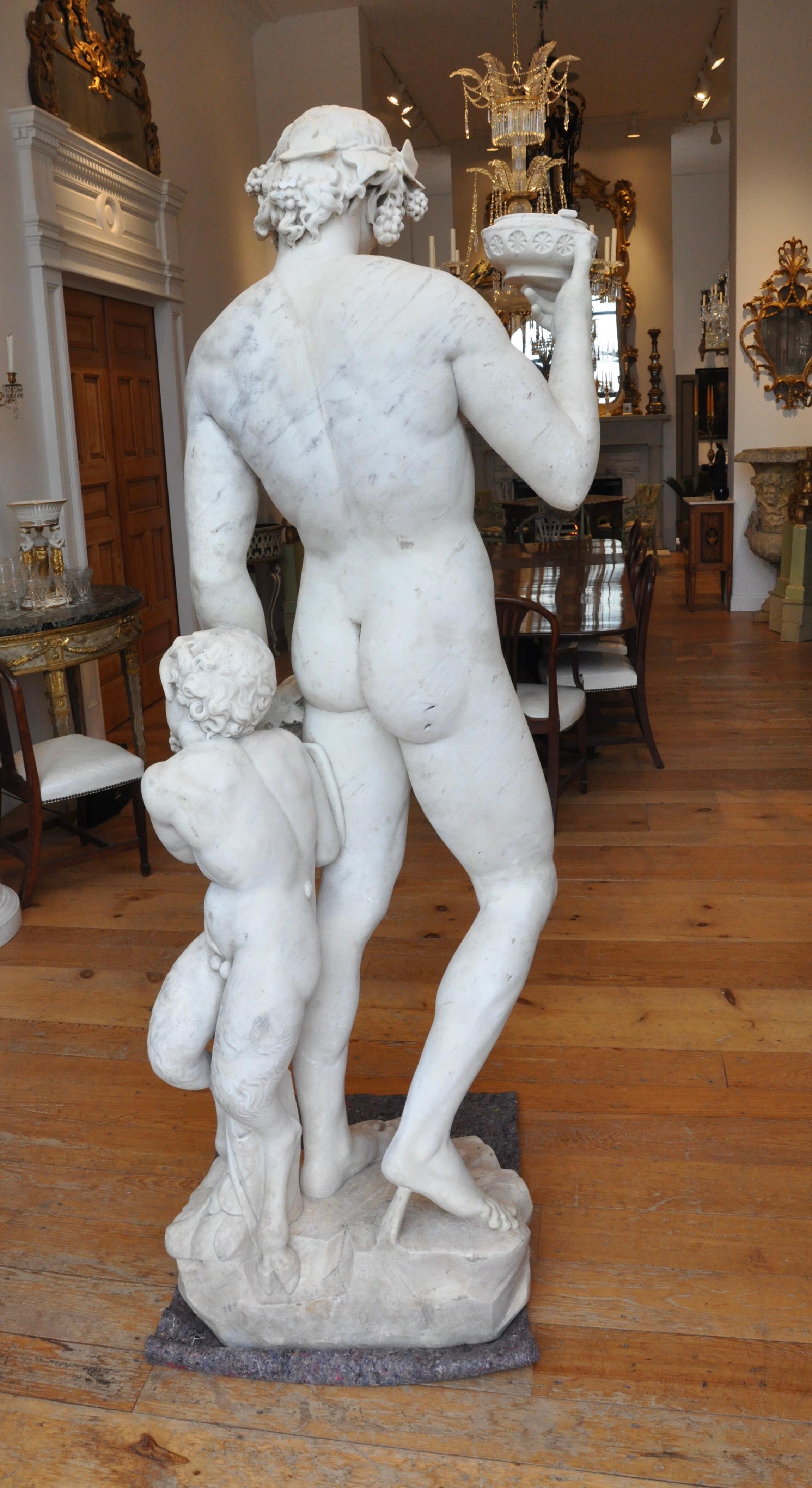 Renaissance Statue de Bacchus en marbre d'après Michel-Ange, 19e siècle, grandeur nature en vente