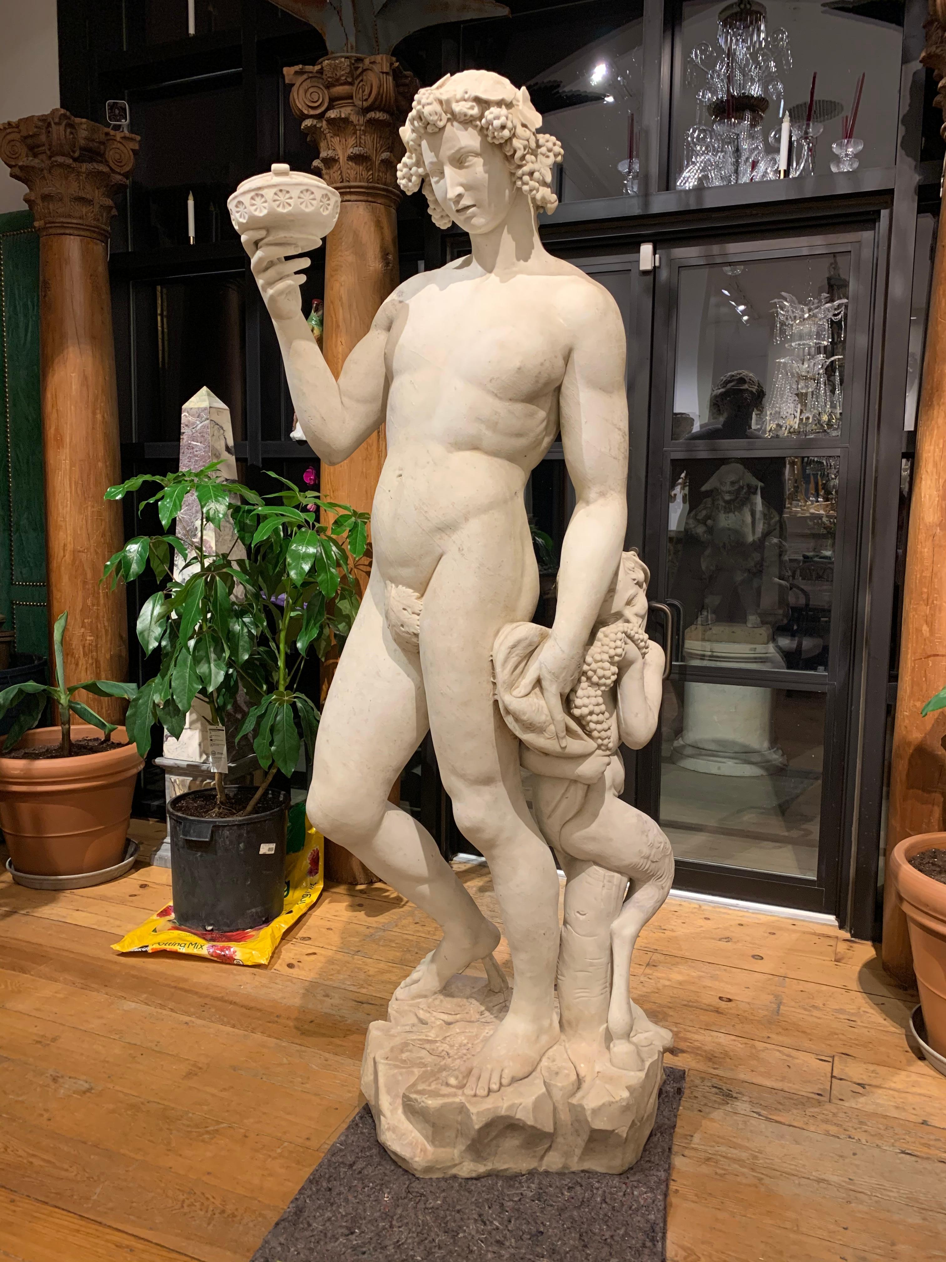 italien Statue de Bacchus en marbre d'après Michel-Ange, 19e siècle, grandeur nature en vente