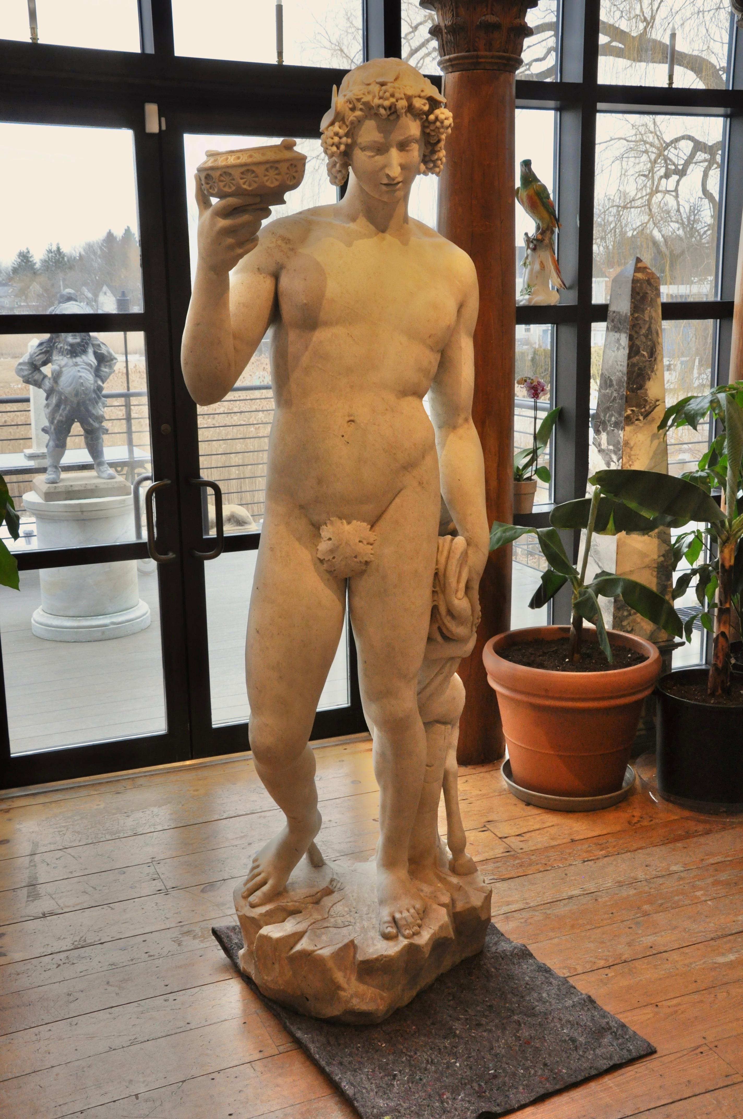 XIXe siècle Statue de Bacchus en marbre d'après Michel-Ange, 19e siècle, grandeur nature en vente