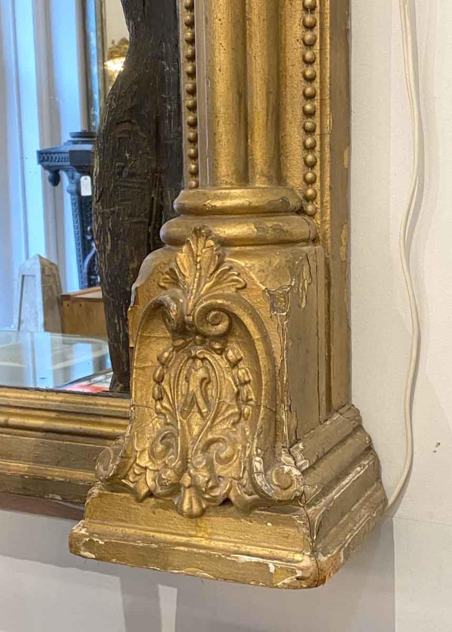 American 19th C Overmantel Gilded Mirror with Light Foxing Antique For Sale