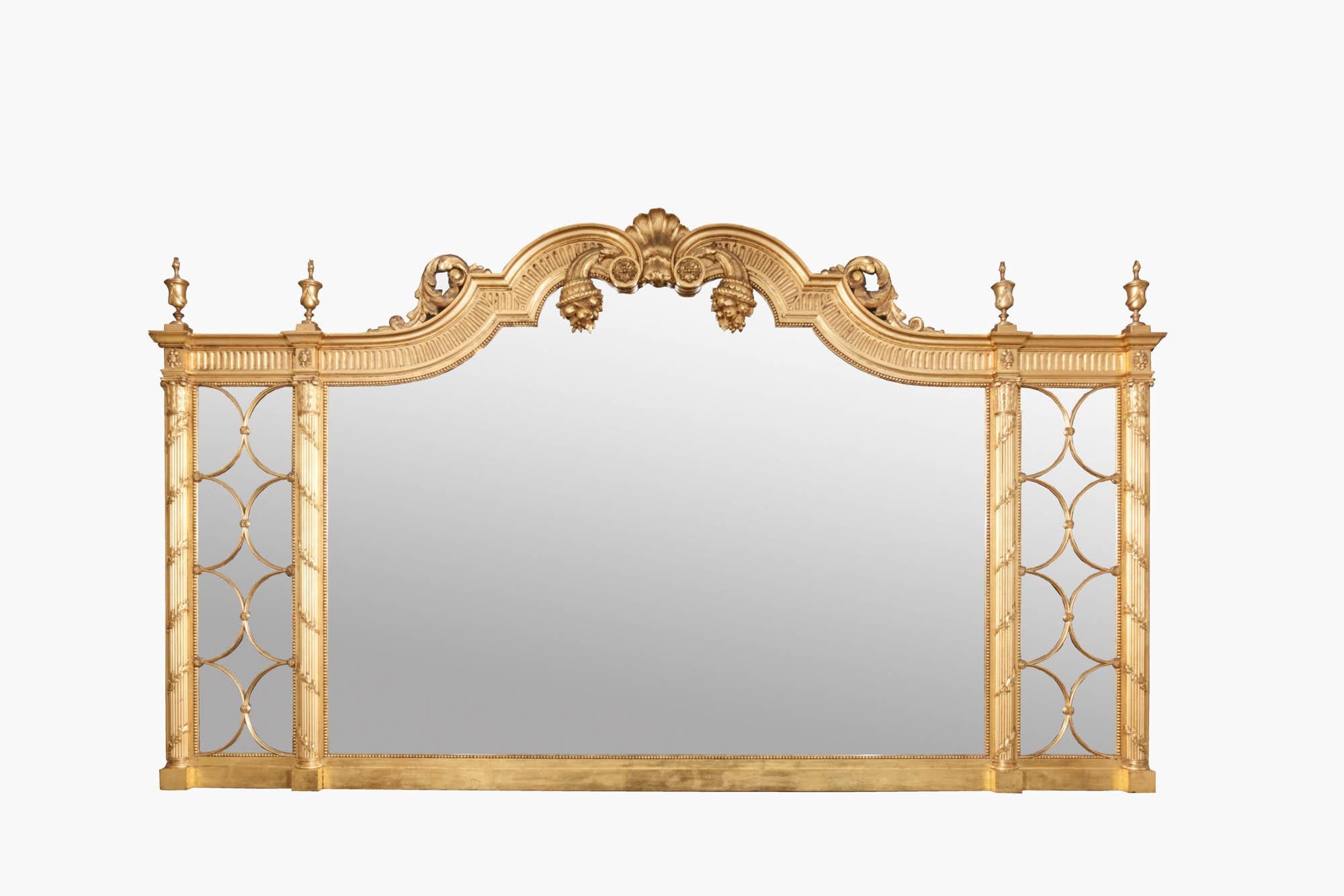 Irish 19th Century Overmantel Mirror with Elliptical Panels For Sale