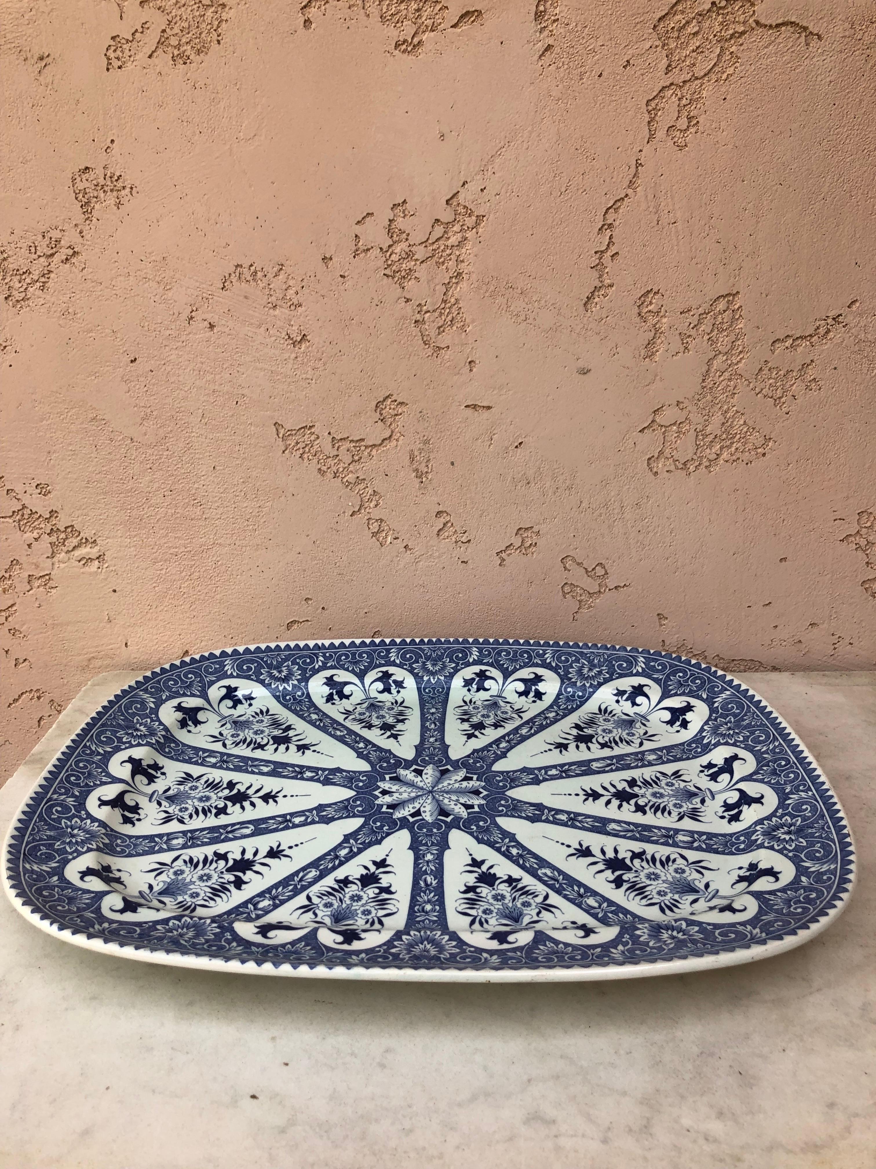 French 19th Century Oversize Blue & White Faience Platter Sarreguemines For Sale