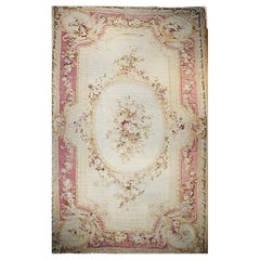 Antique 19th Century Oversize French Aubusson in Floral Pattern in Ivory, Red, Pink