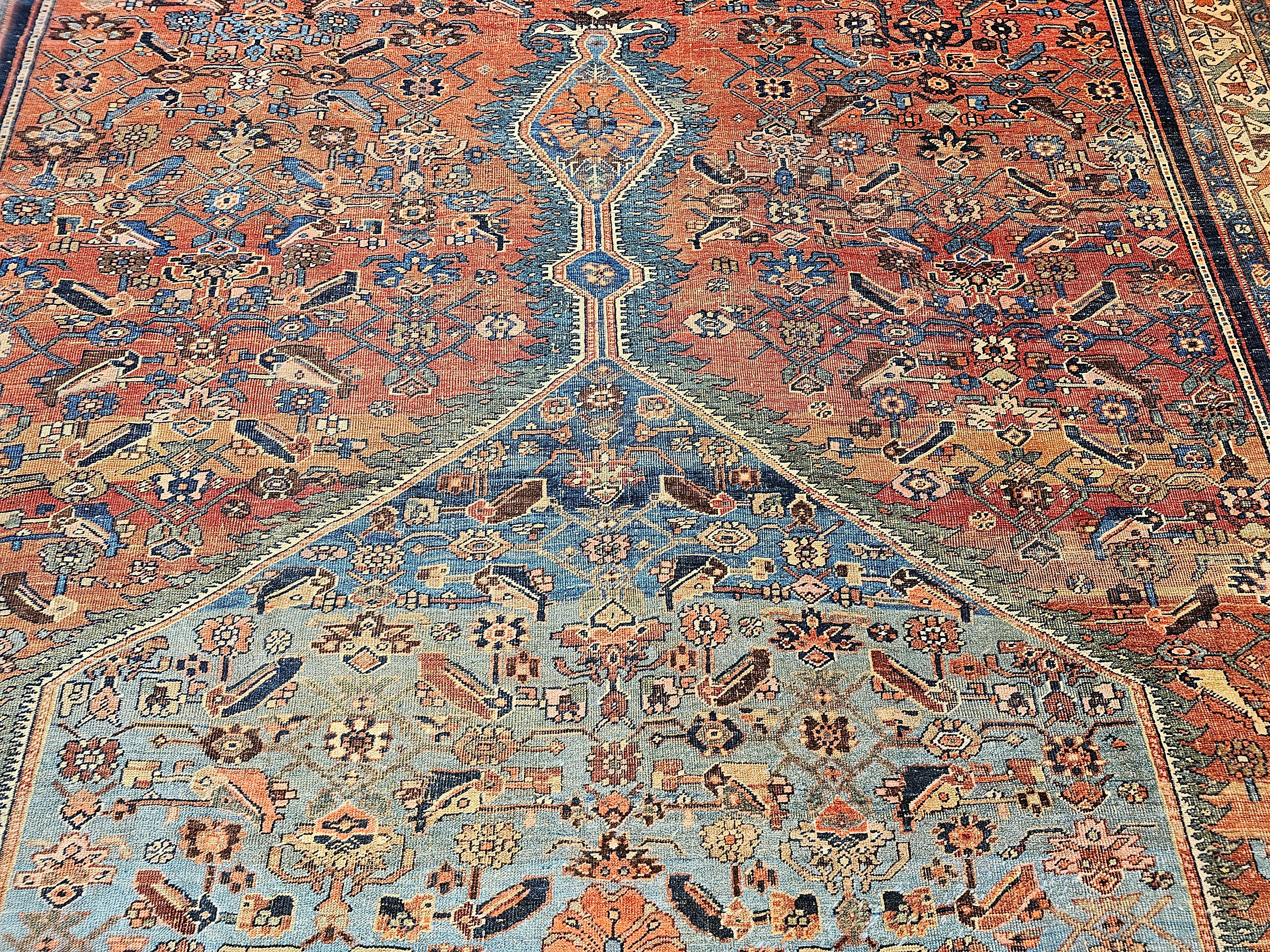 19th Century Oversize Persian Bidjar in Geometric Herati Pattern in Blue, Red For Sale 3