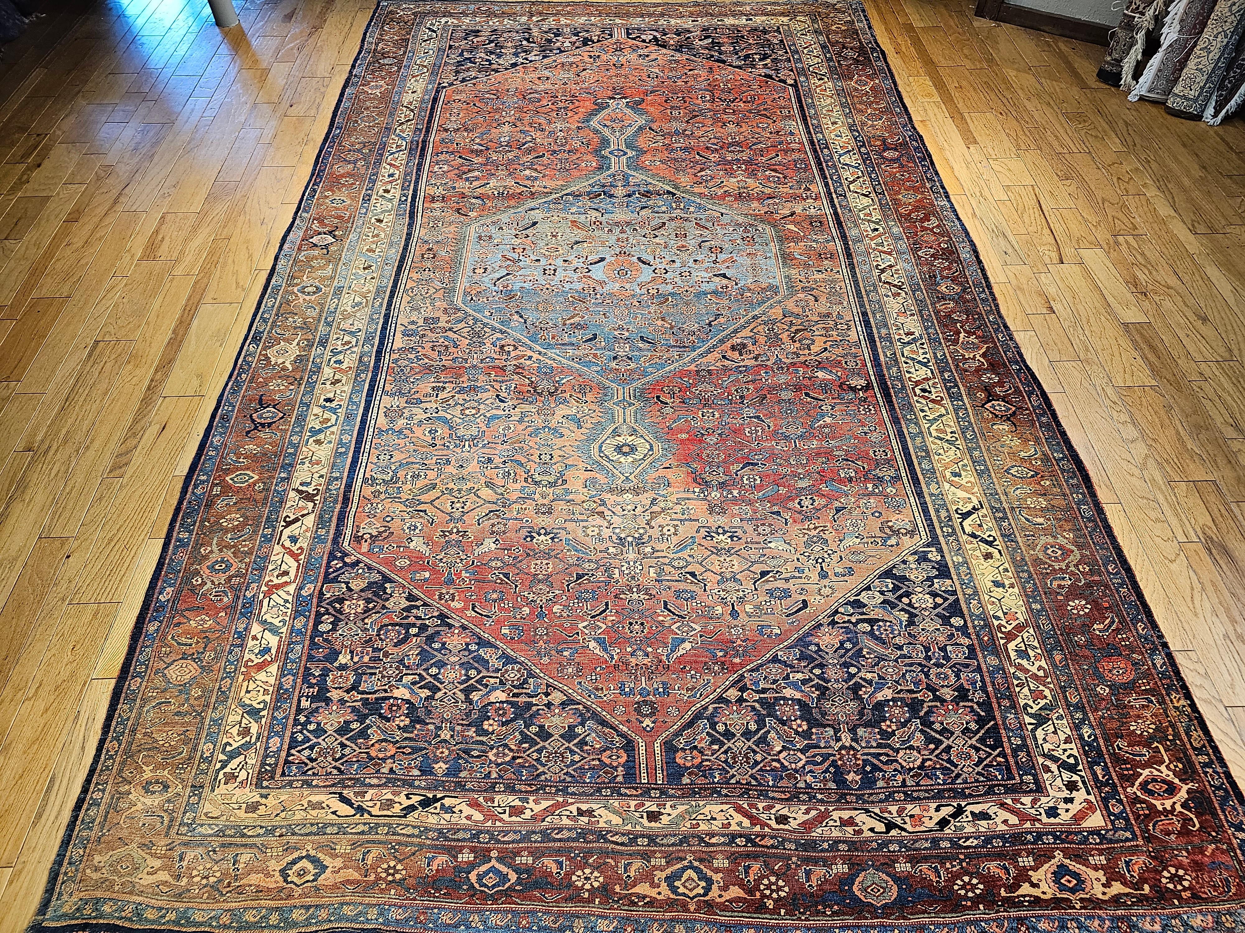 The oversized Persian Bidjar (Bijar) rug is a great example of the art of Persian rug weaving from the last quarter of the 1800s. The Bidjar (Bijar) rug is a very unique and extremely desirable “Herati” design  in an abrash multicolor baby blue and