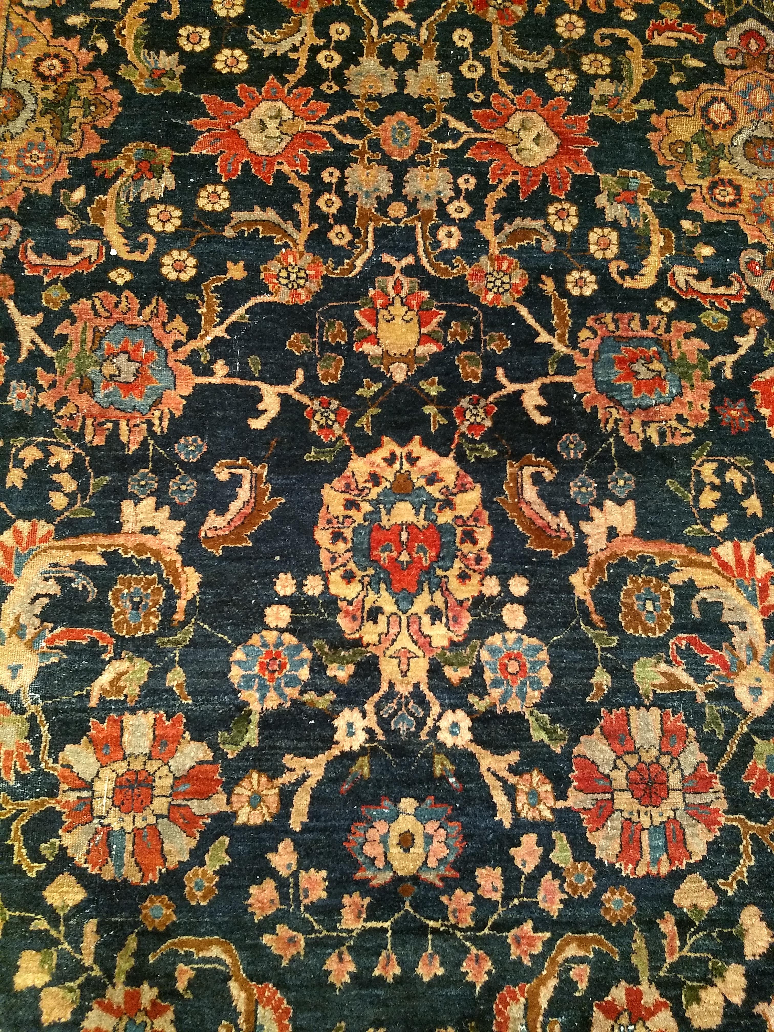 19th Century Oversize Persian Farahan in Allover Floral Pattern in Navy, Red For Sale 6