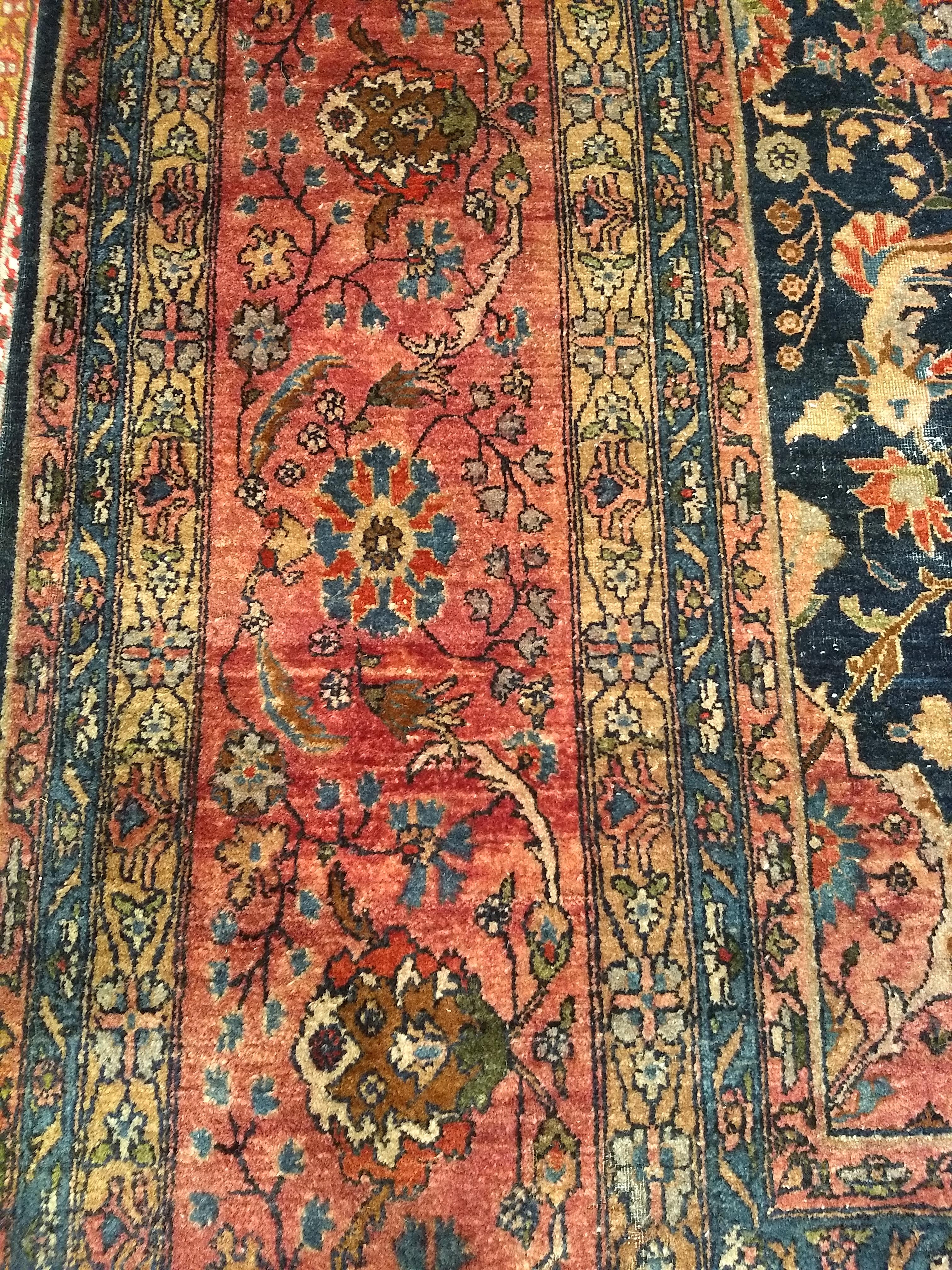 19th Century Oversize Persian Farahan in Allover Floral Pattern in Navy, Red For Sale 7