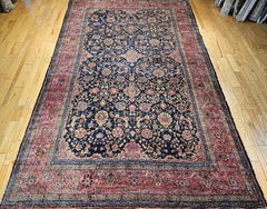 19th Century Persian Sarouk Farahan Oversized Rug with Floral Design in Navy