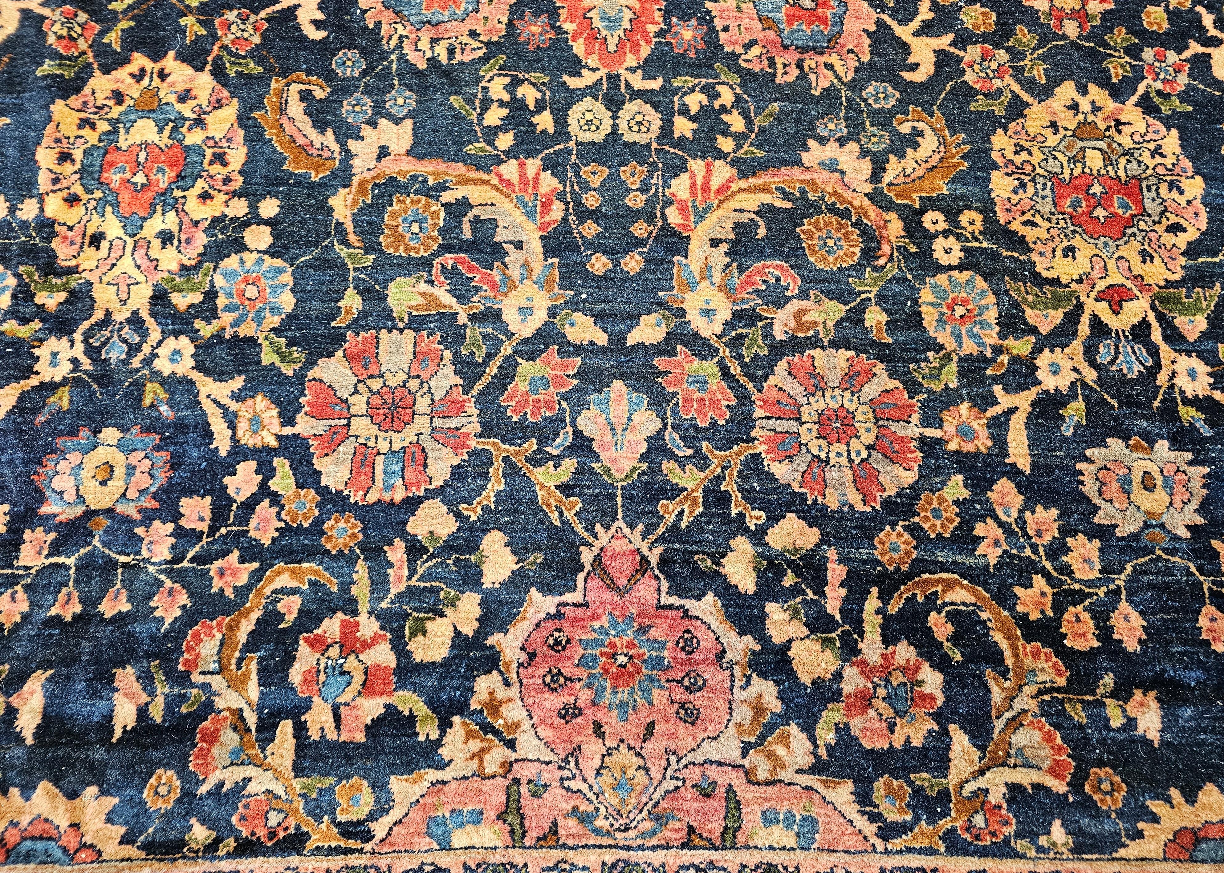19th Century Oversize Persian Farahan in Allover Floral Pattern in Navy, Red For Sale 2