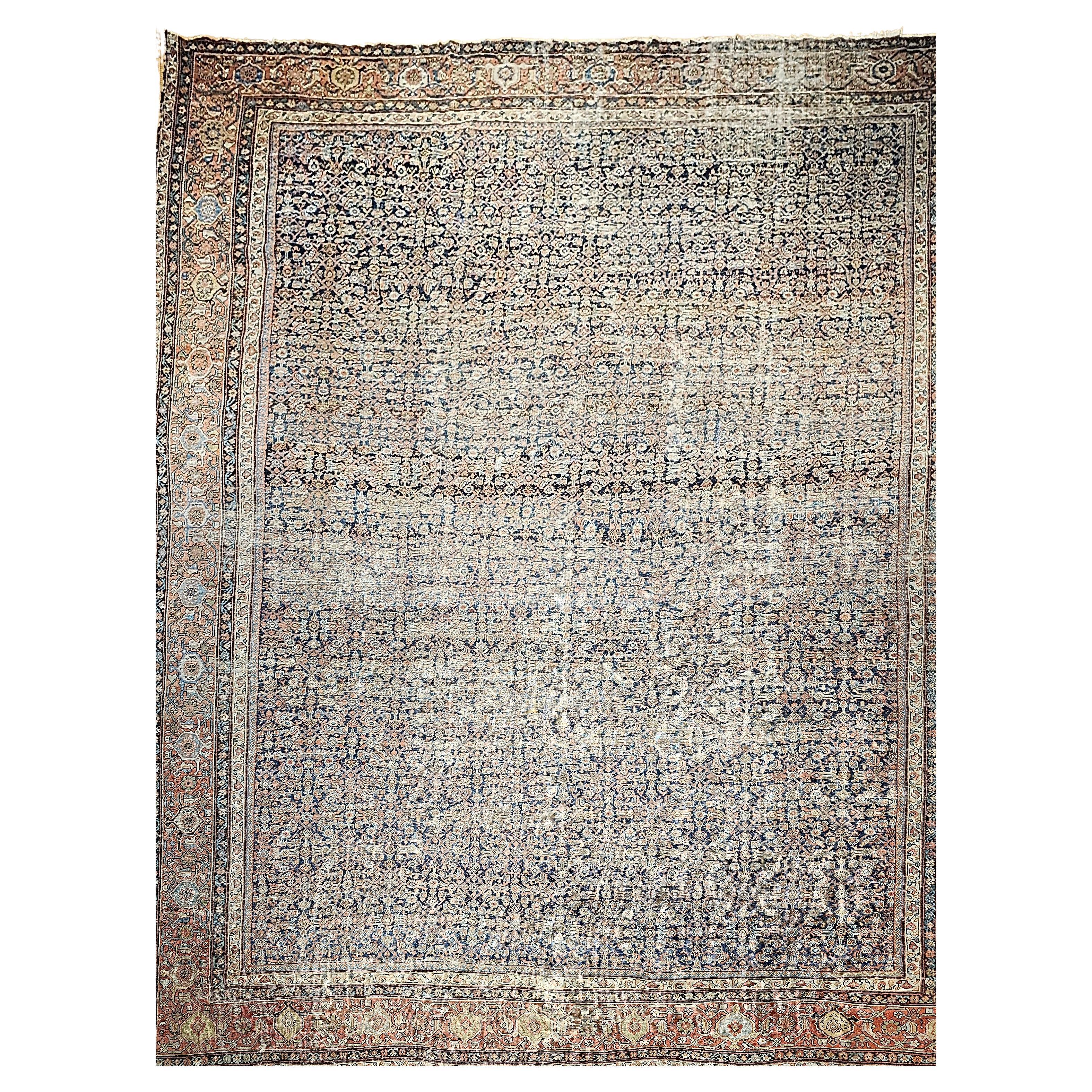Übergroßer persischer Farahan des 19. Jahrhunderts in Allover-Herati-Muster in Marineblau, Ziegelstein