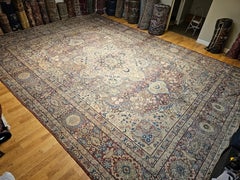 19th Century Oversize Persian Kerman Lavar in Burgundy, Ivory, Blue