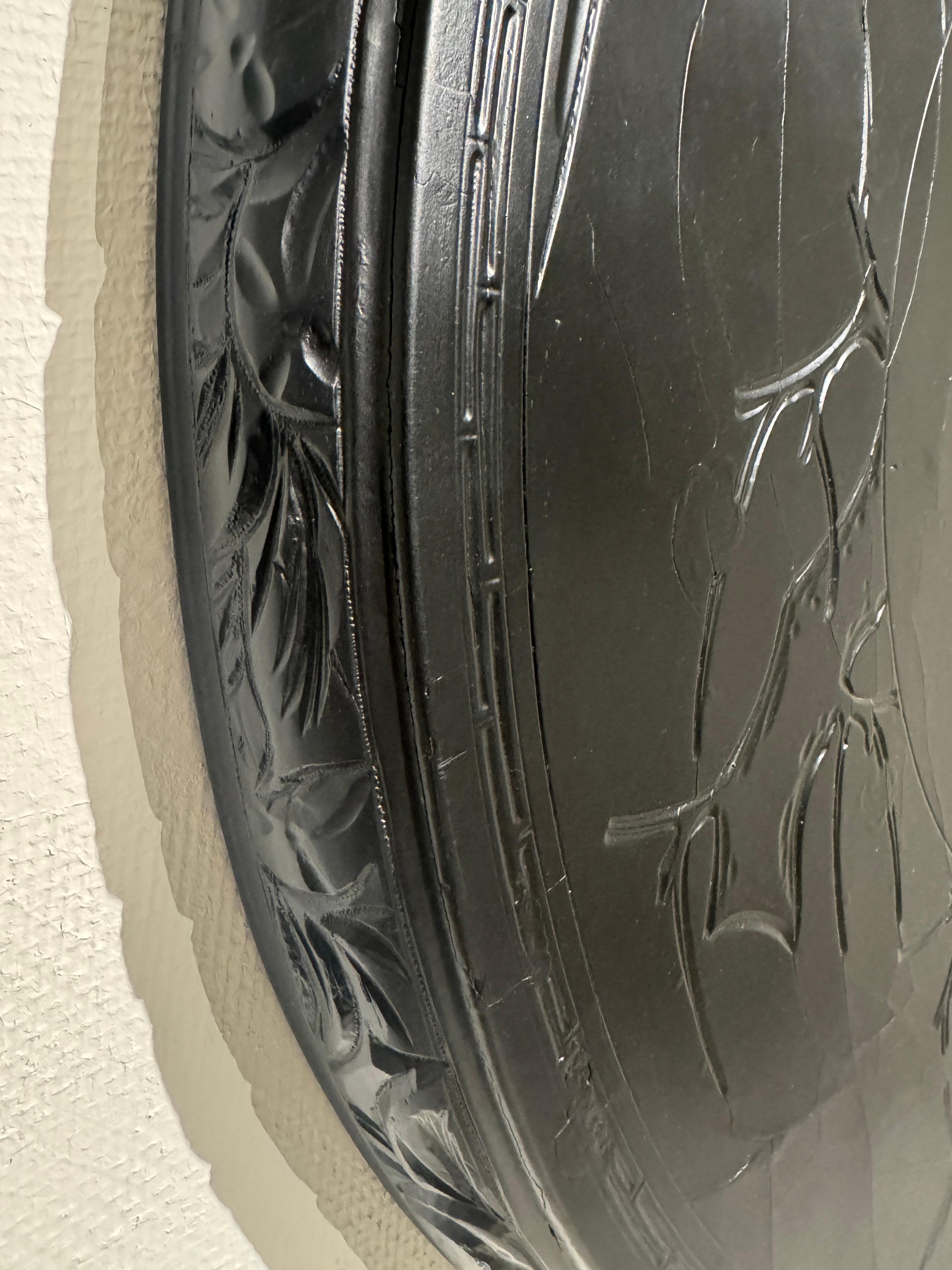 19. Jahrhundert Übergroßes burmesisches Lack-Tablett schwarz für Tisch oder Wand (Handgeschnitzt) im Angebot