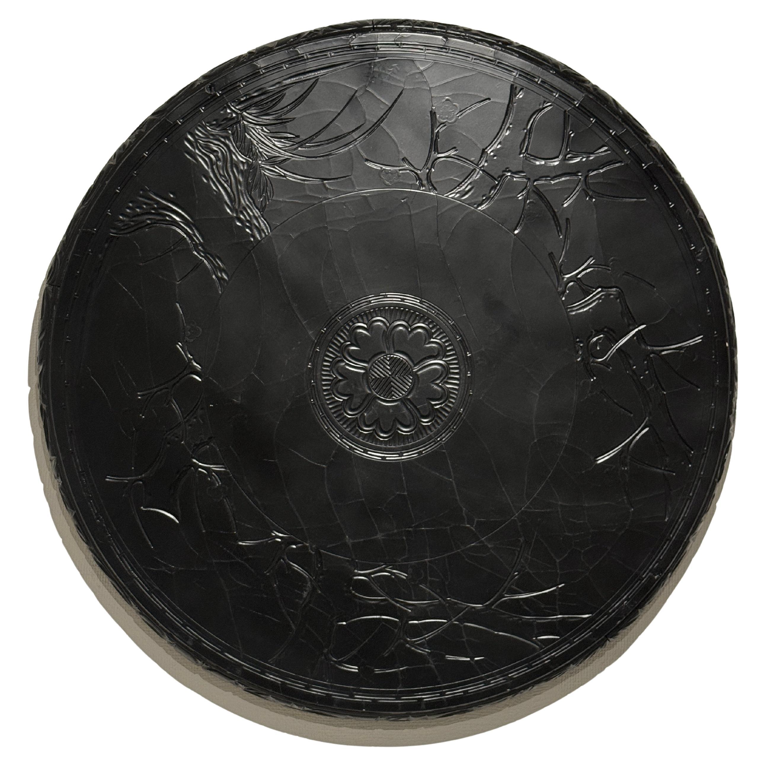 19. Jahrhundert Übergroßes burmesisches Lack-Tablett schwarz für Tisch oder Wand im Angebot