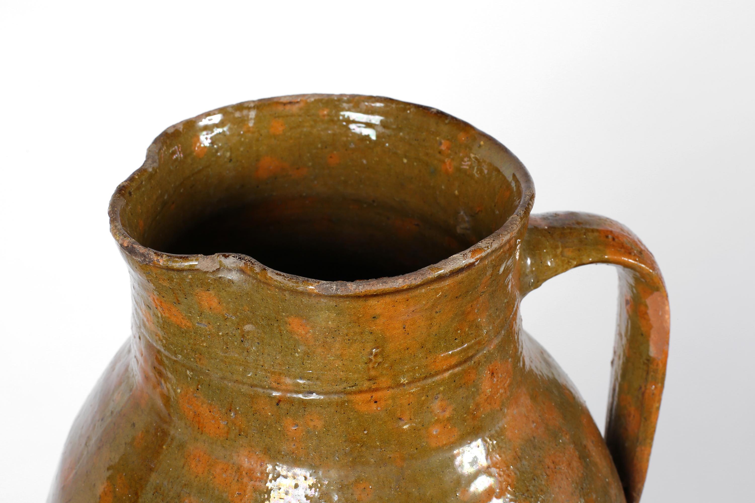 Earthenware 19th Century Oversized Catalan Wabi-Sabi Wine Pitcher For Sale