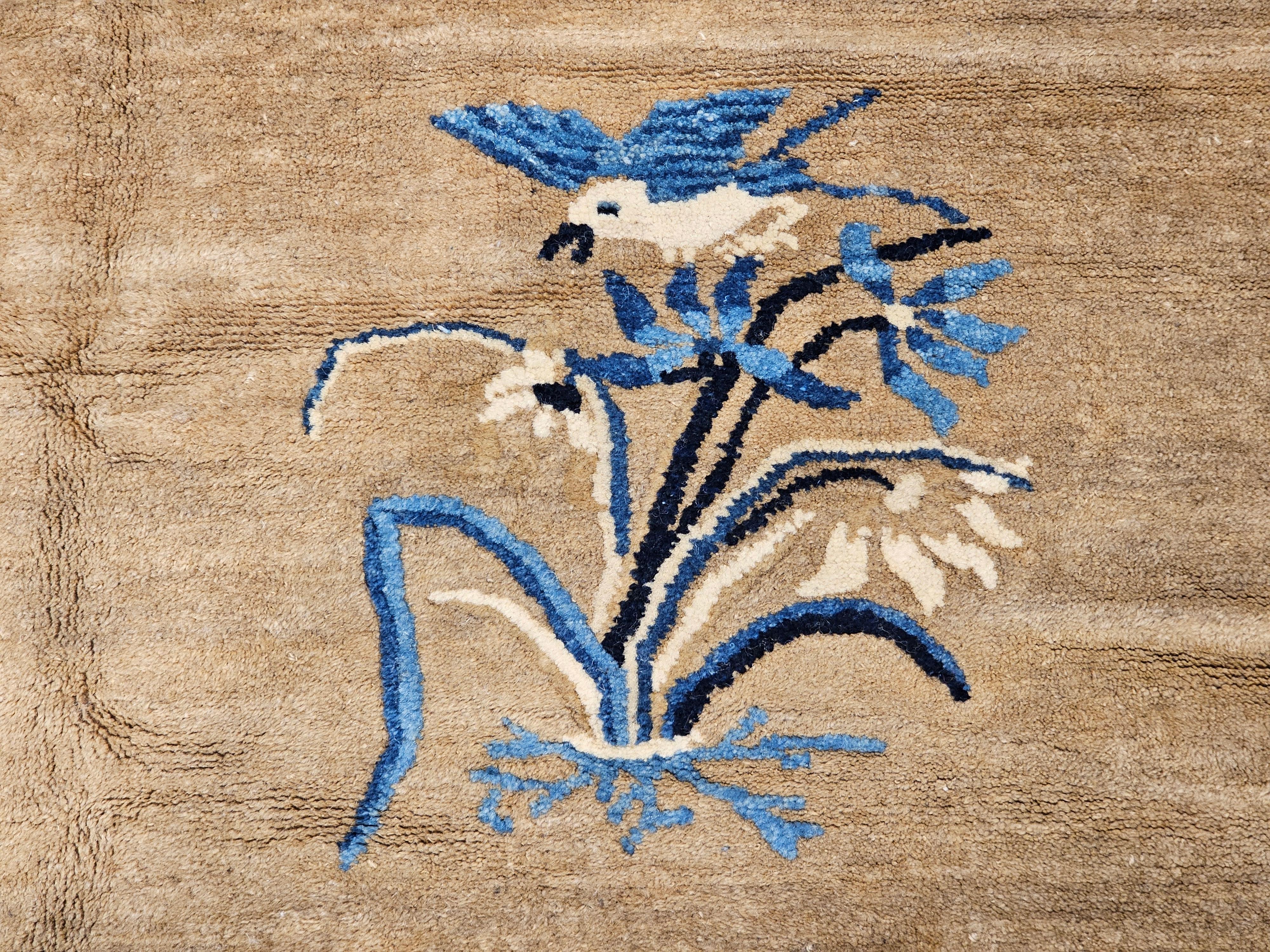 19th Century Oversized Chinese Peking Rug in Tan Field with Navy & French Blue For Sale 3
