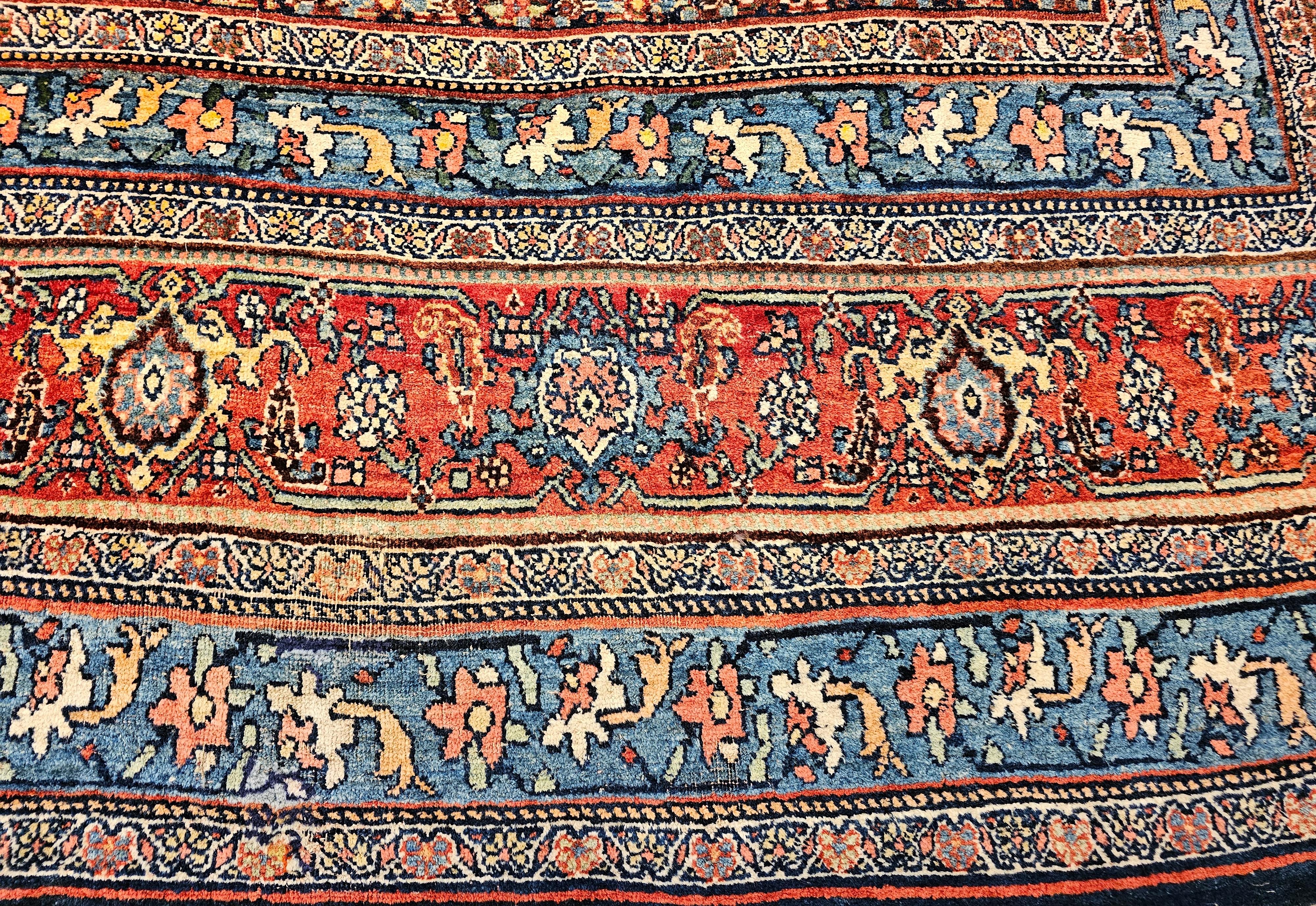19th Century Oversized Persian Bidjar in red, French Blue, Ivory, Navy, Yellow For Sale 6