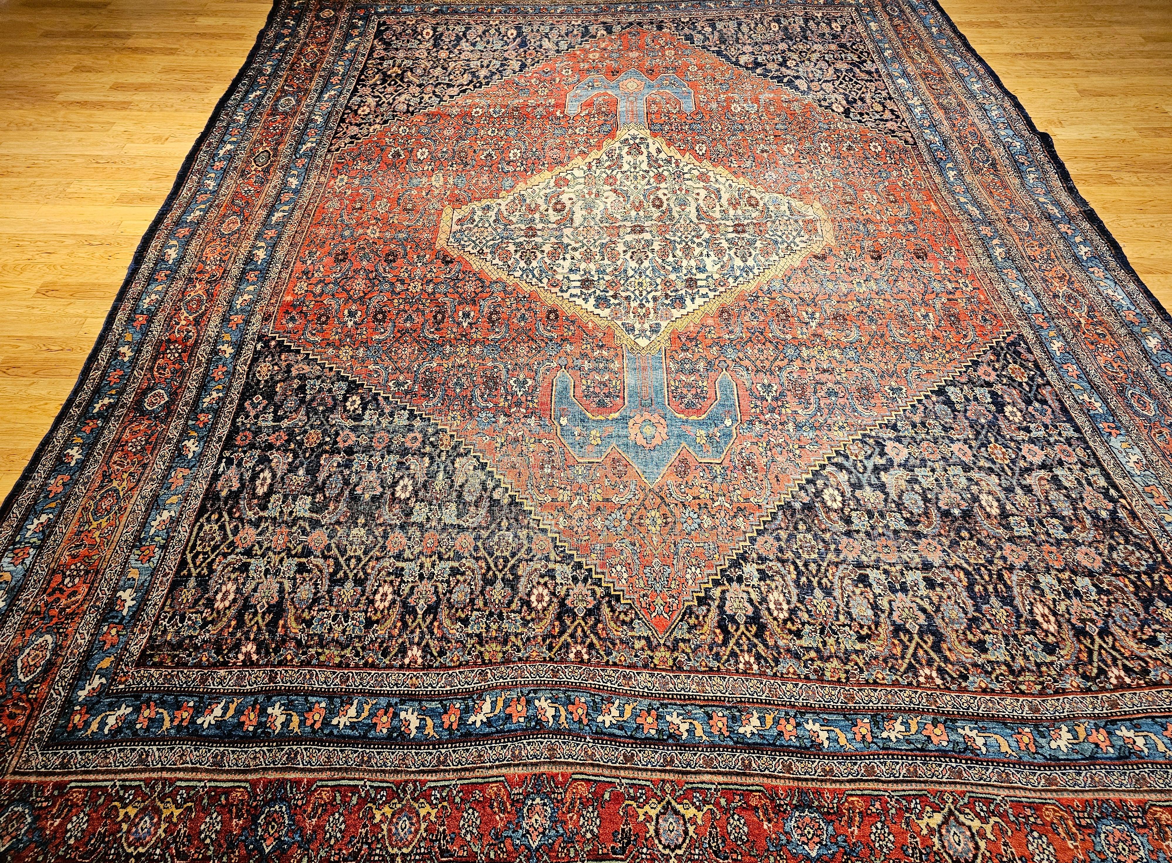 19th Century Oversized Persian Bidjar in red, French Blue, Ivory, Navy, Yellow For Sale 8
